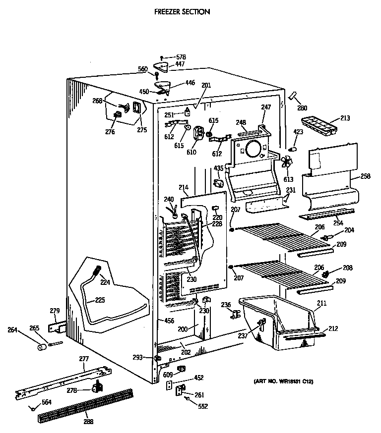 GE MSK22GAXAAD freezer section diagram