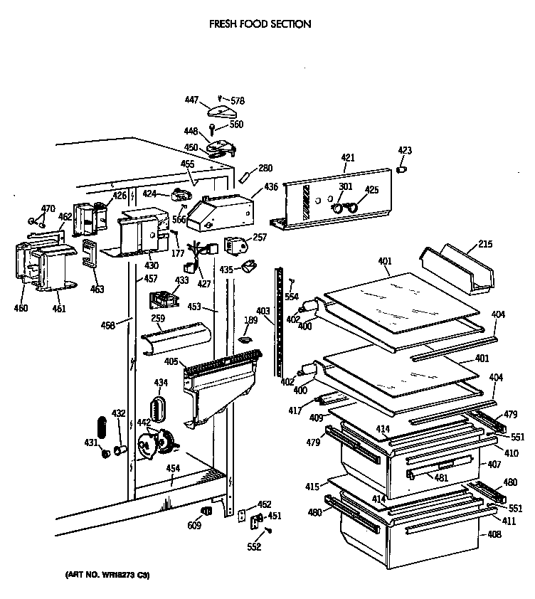 GE MSK22GAXAAD fresh food section diagram