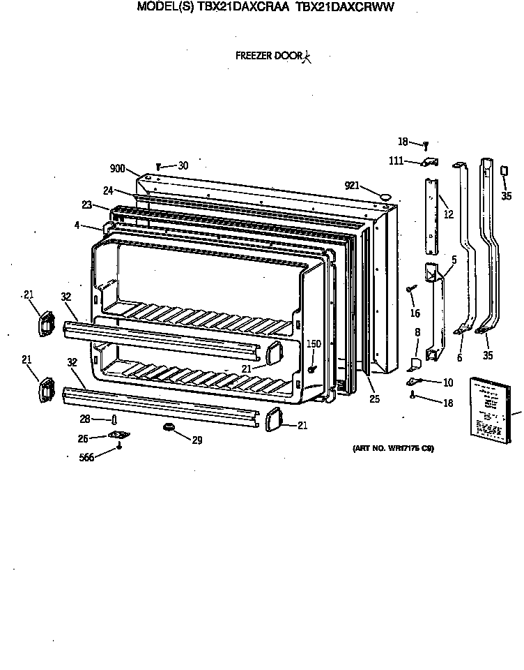 GE TBX21DAXCRWW freezer door diagram