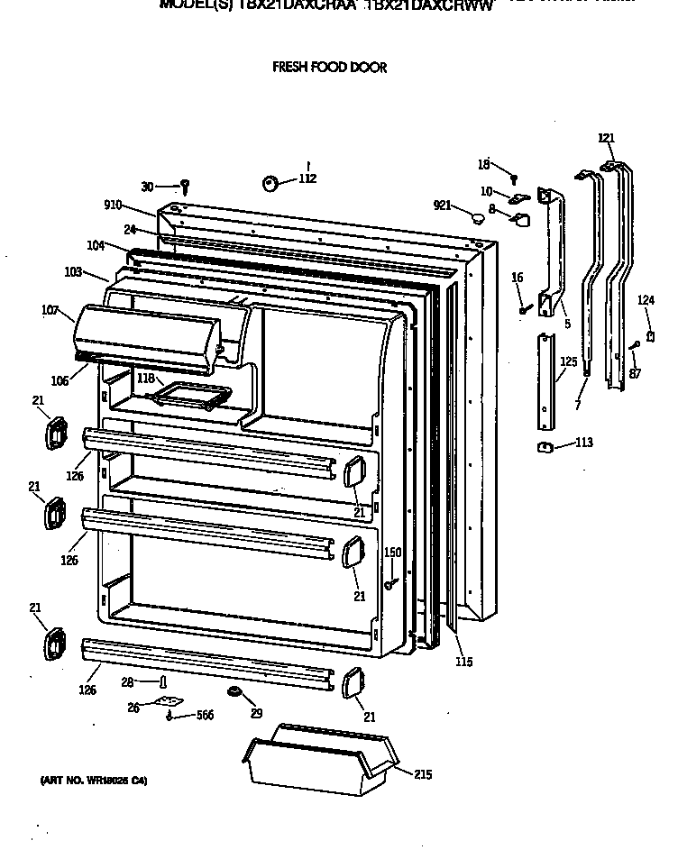 GE TBX21DAXCRWW fresh food door diagram