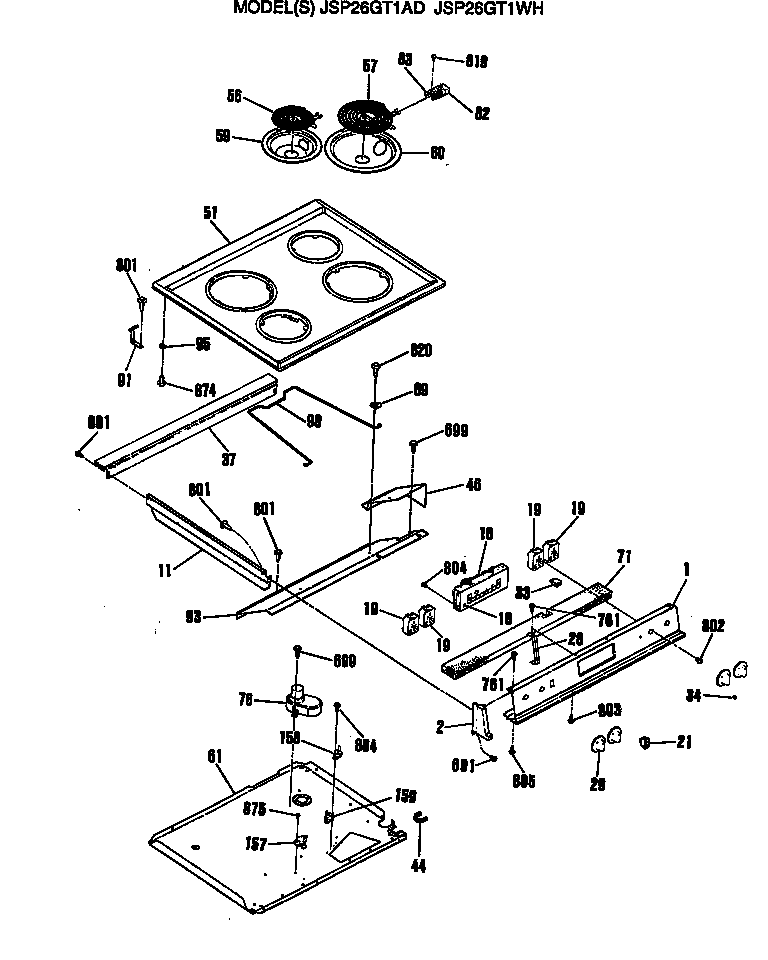 GE JSP26GT1AD cooktop diagram