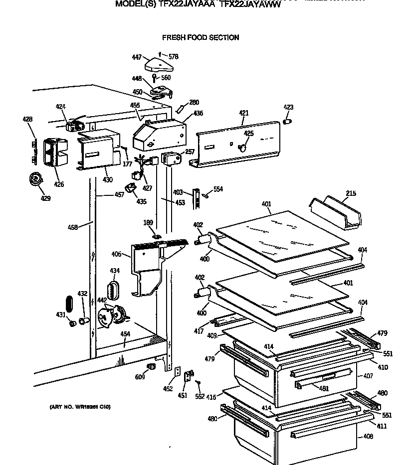 GE TFX22JAYAAA fresh food section diagram