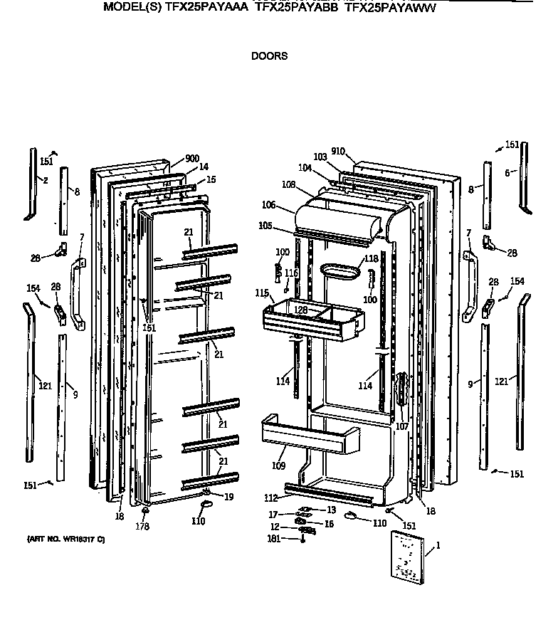 GE TFX25PAYAWW doors diagram