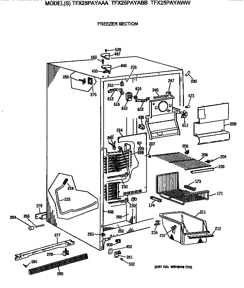 GE TFX25PAYAWW freezer section diagram