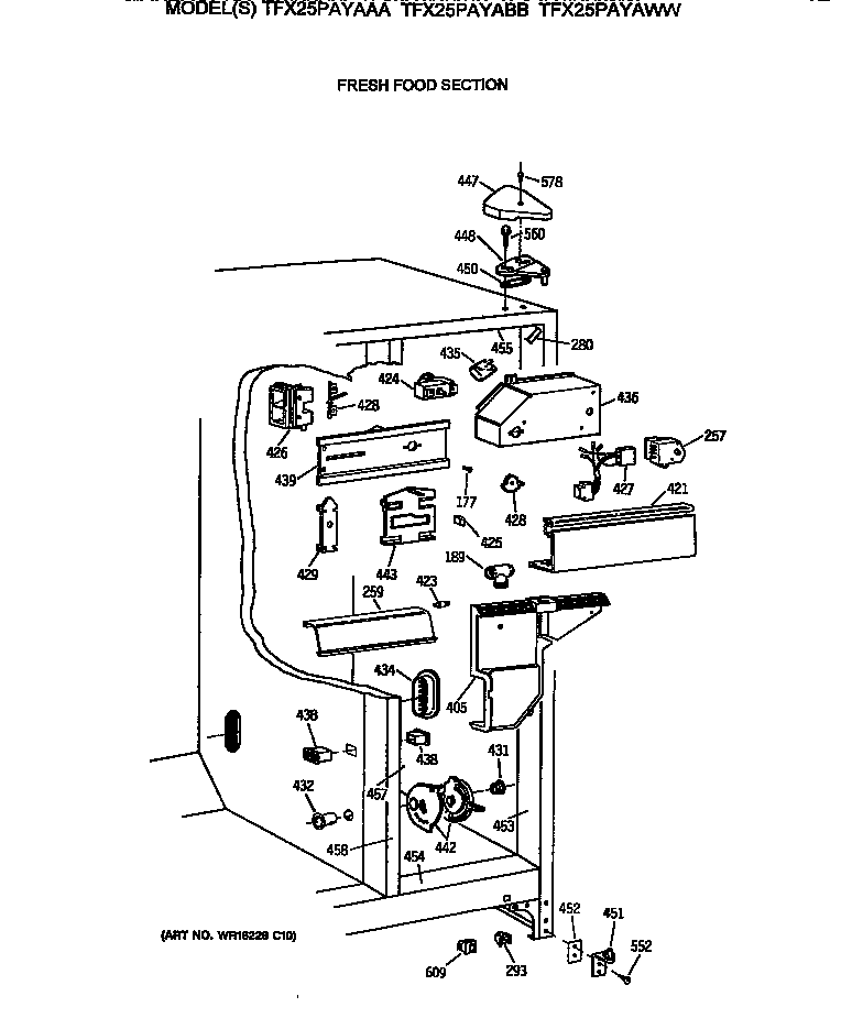 GE TFX25PAYAWW fresh food section diagram
