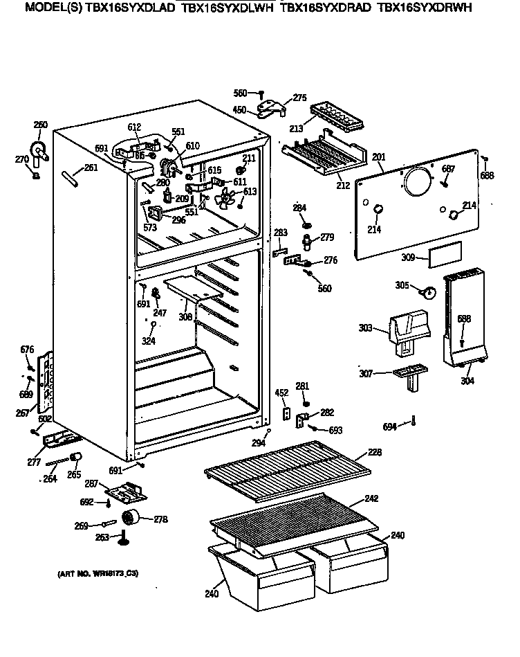 GE TBX16SYXDLWH cabinet diagram