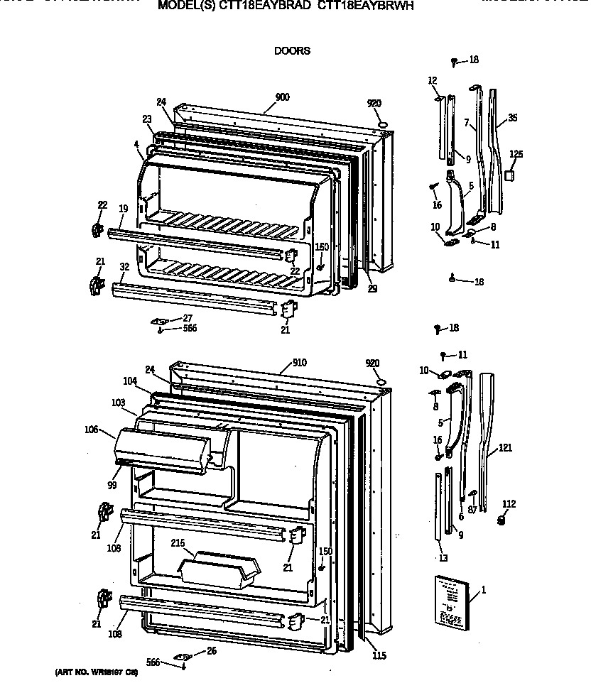 GE CTT18EAYBRWH doors diagram