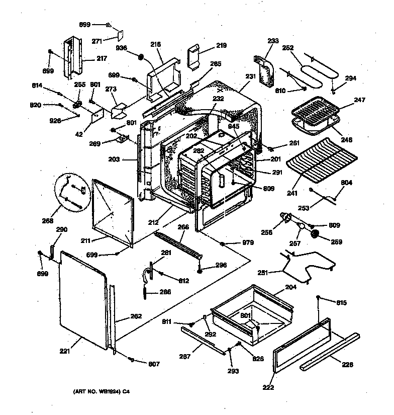 GE JSP26BW1AD body & drawer parts diagram