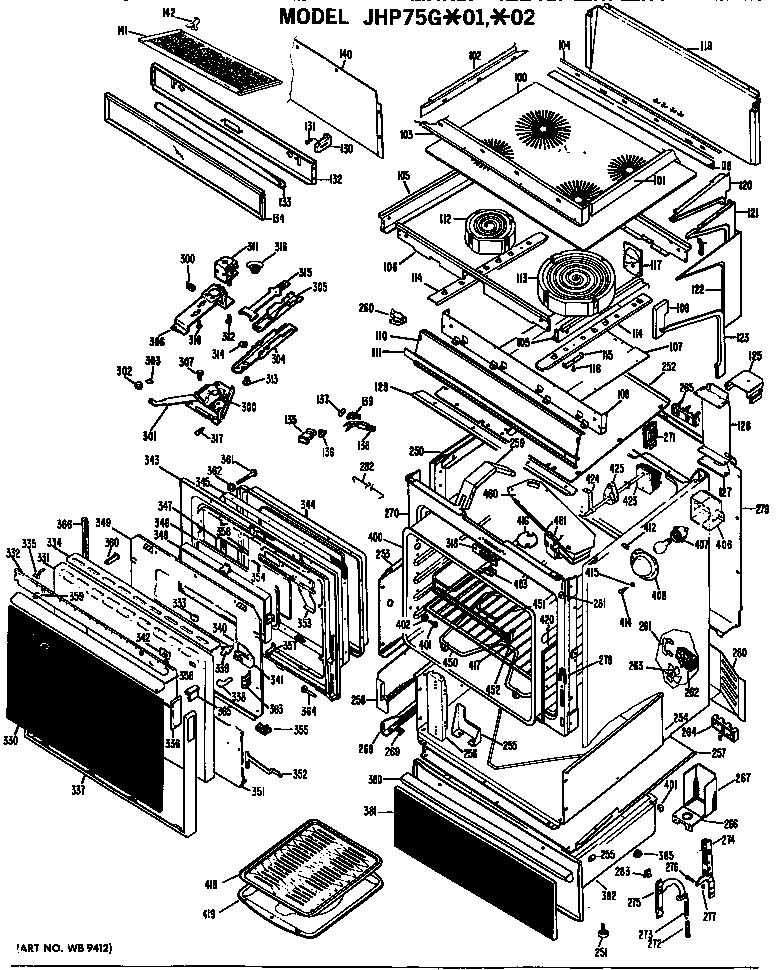 GE JHP75G*02 range assembly diagram
