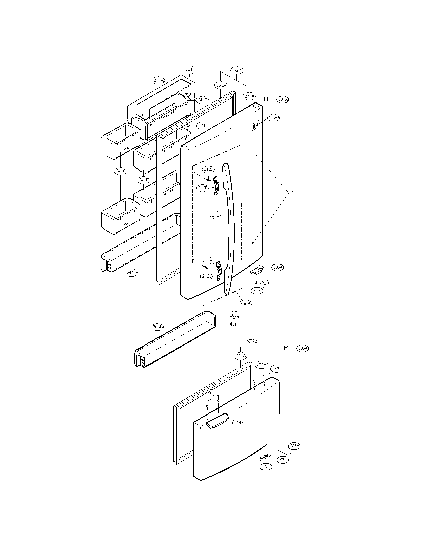 Kenmore 79575004402 door parts diagram