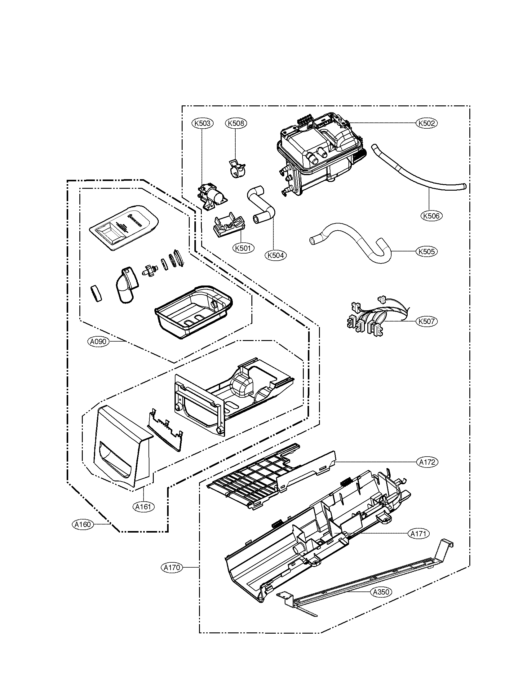 LG DLEX3001R panel drawer and guide assy parts diagram