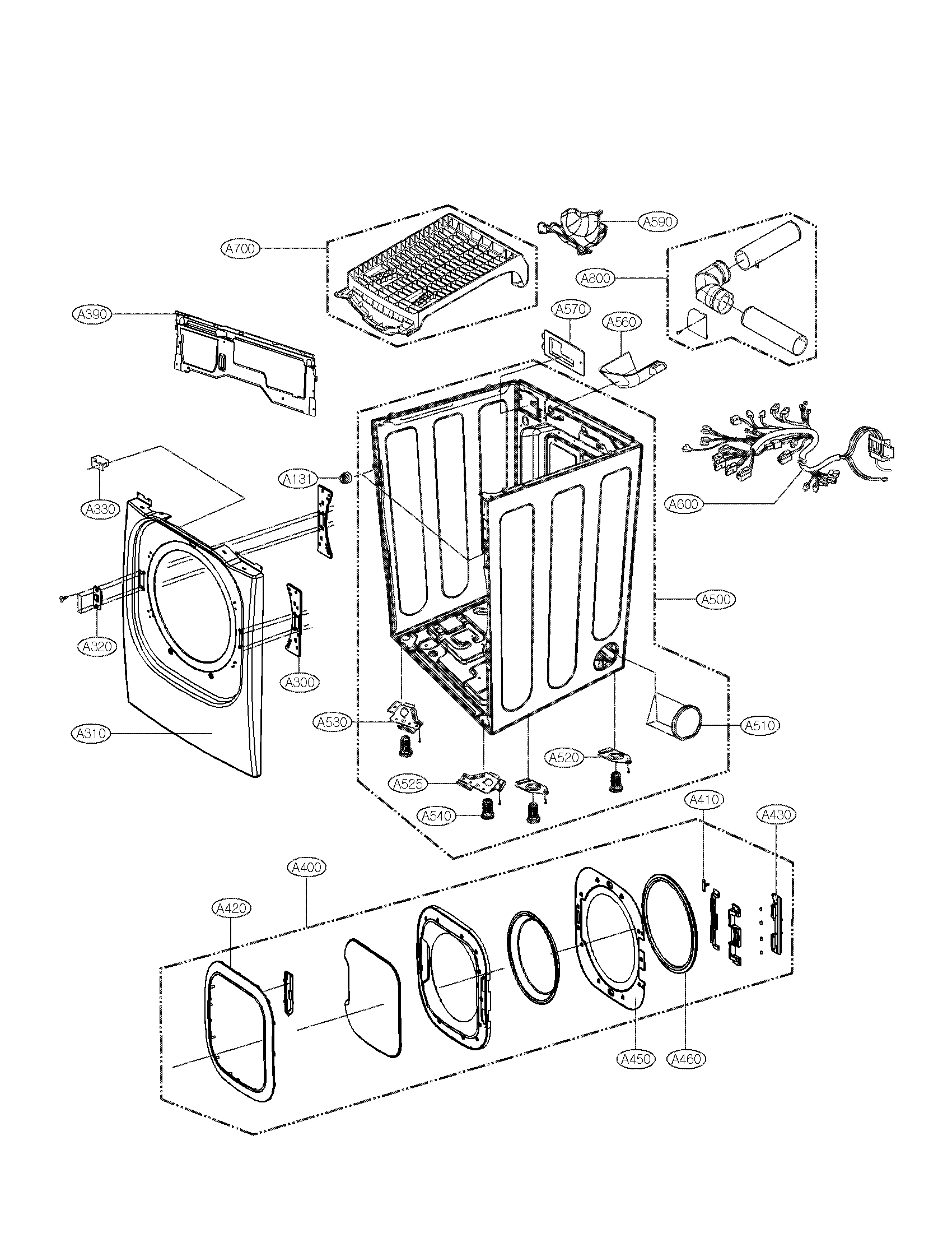 LG DLEX3001R cabinet and door assy parts diagram