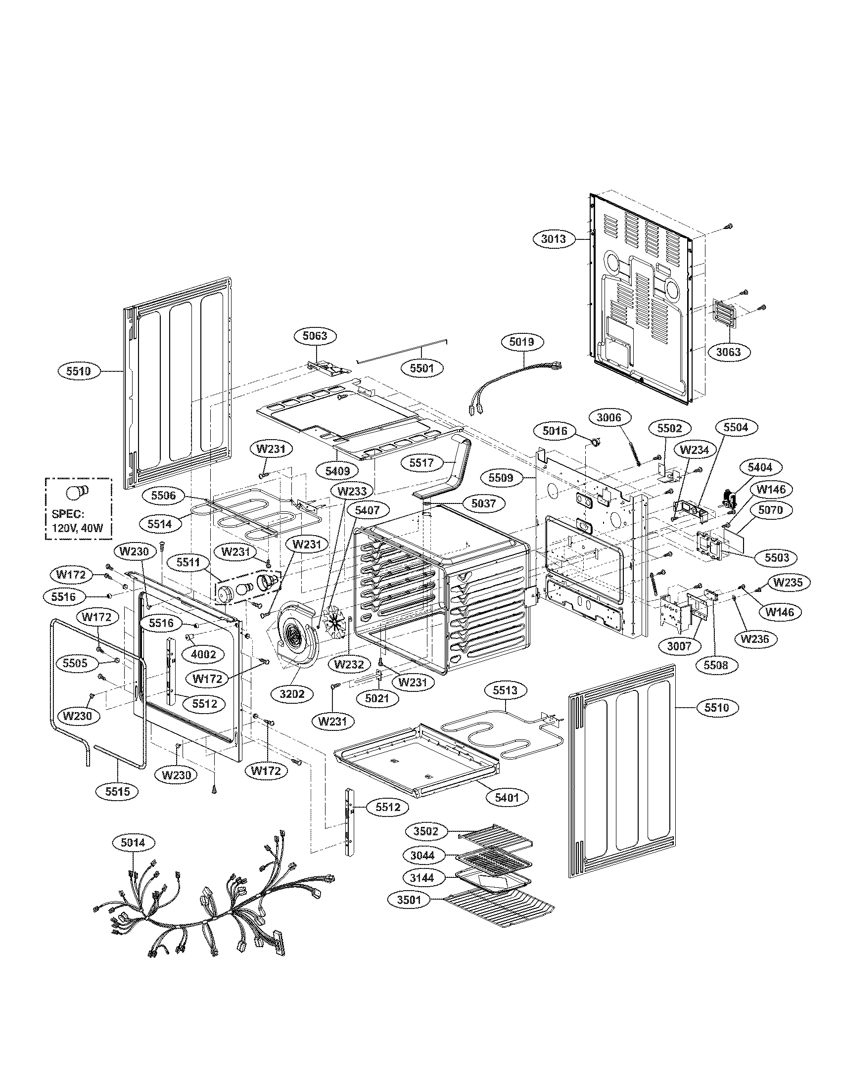 LG LRE30451ST/03 cavity parts diagram