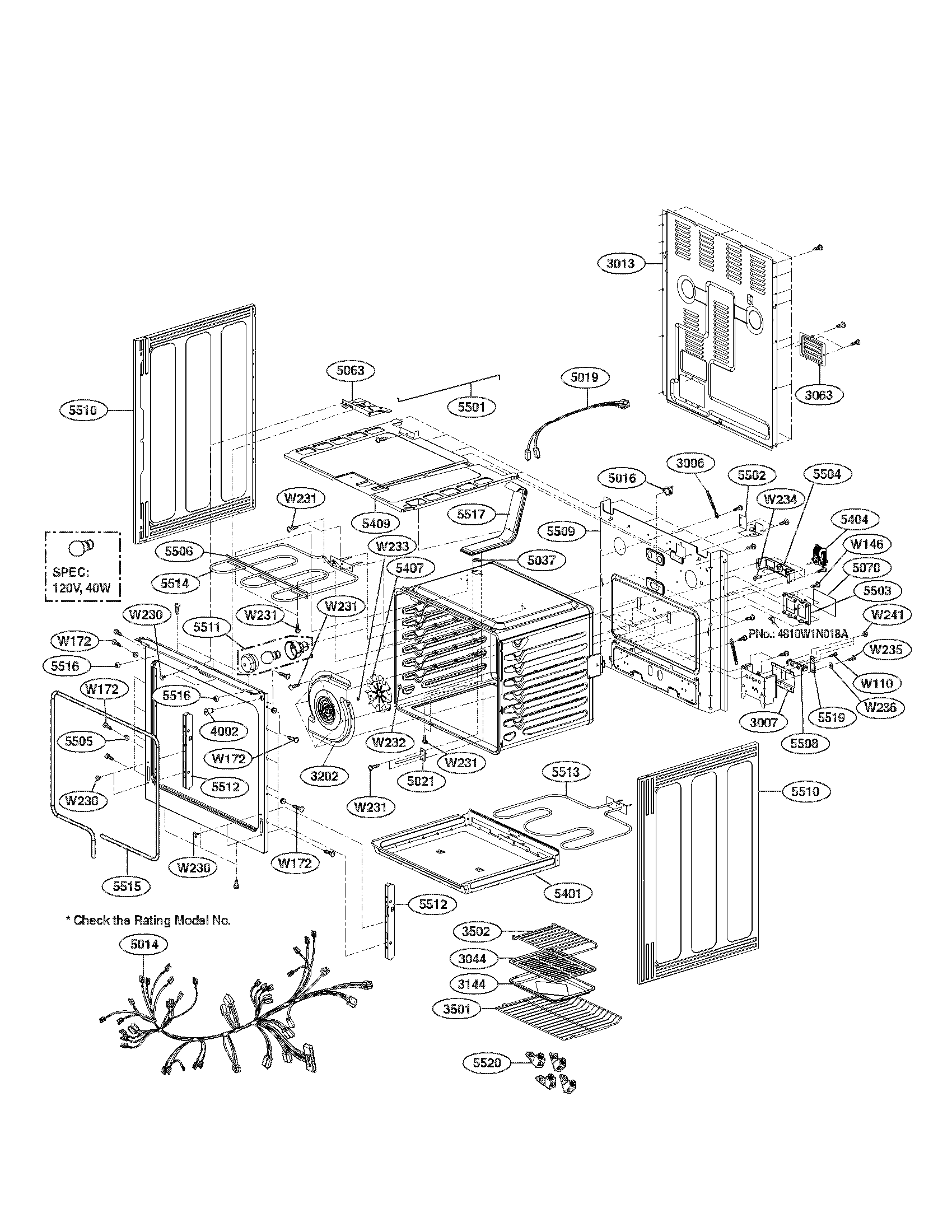 LG LRE30451SW/00 cavity parts diagram