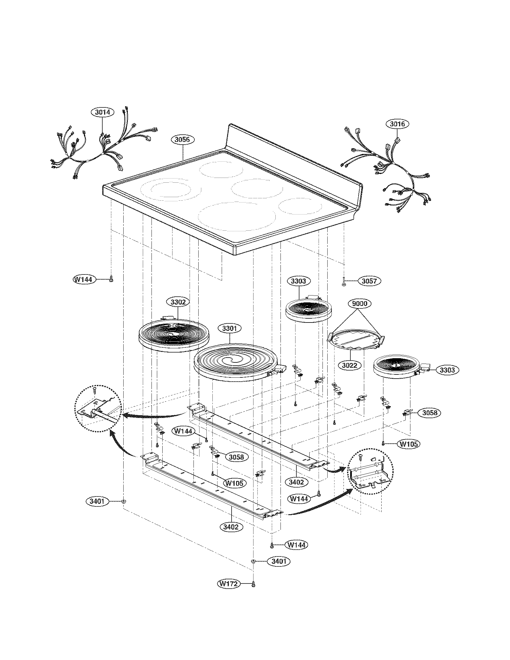 LG LRE30453ST/00 cooktop parts diagram