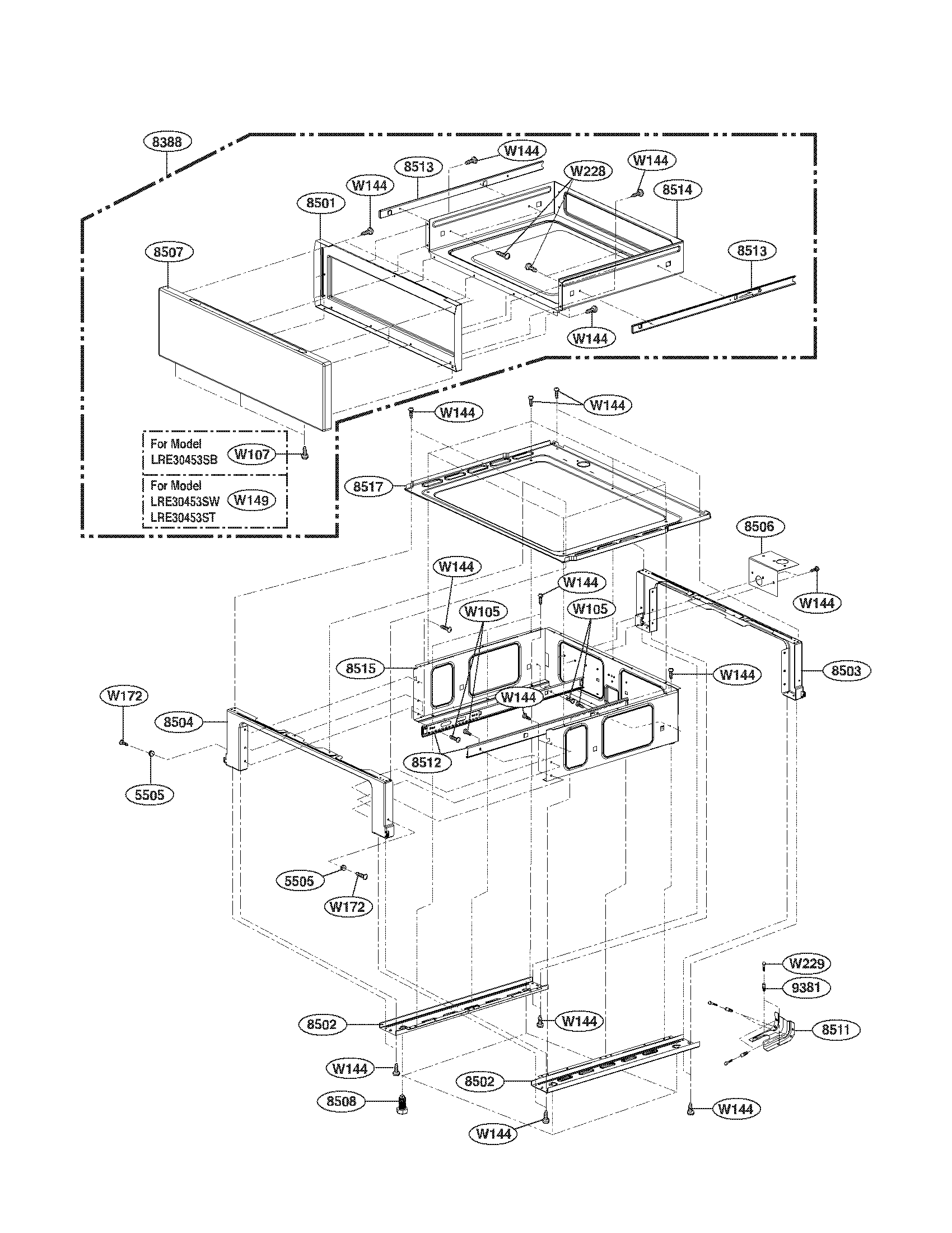 LG LRE30453ST/00 drawer parts diagram