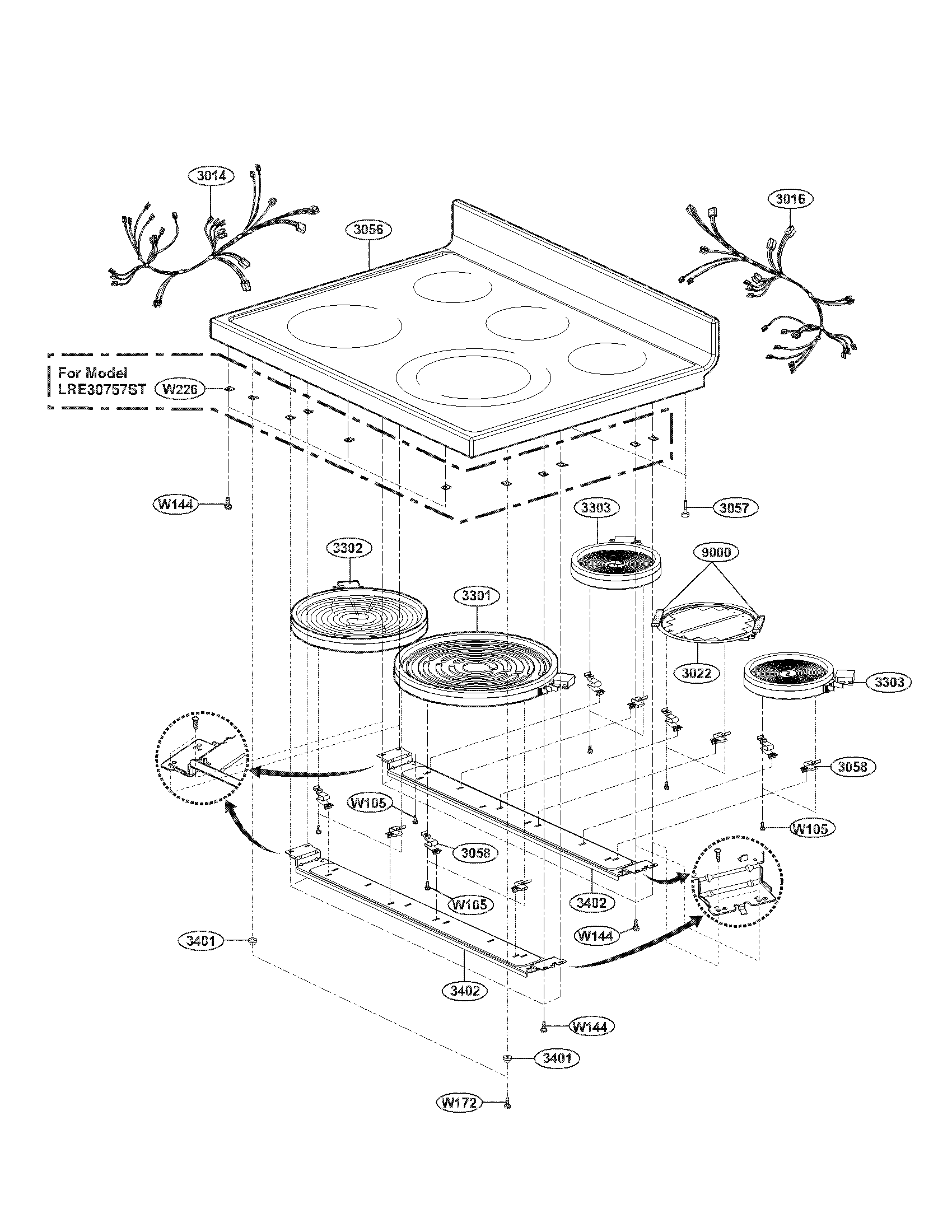 LG LRE30757ST/00 cooktop parts diagram