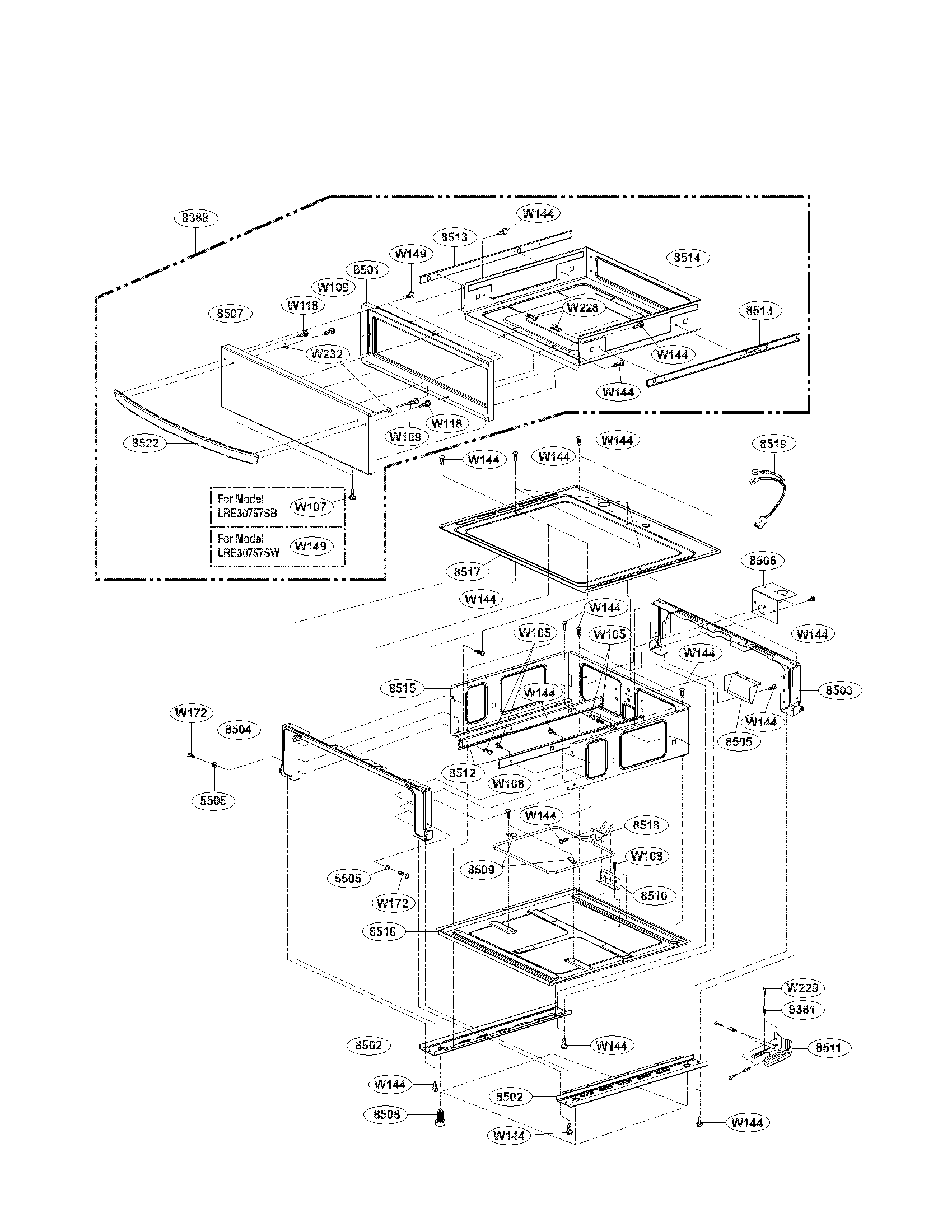 LG LRE30757ST/00 drawer parts diagram