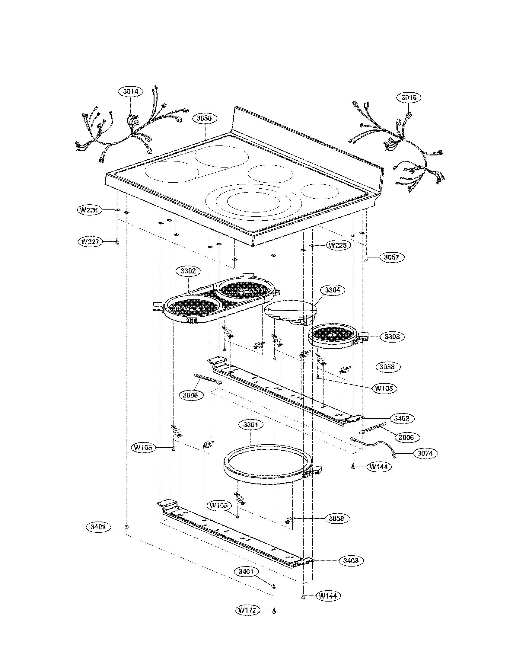 LG LRE30955ST/00 cooktop parts diagram