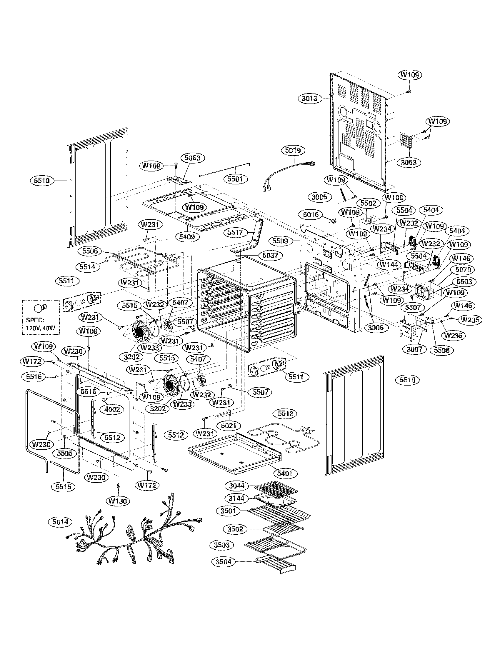 LG LRE30955ST/00 cavity parts diagram