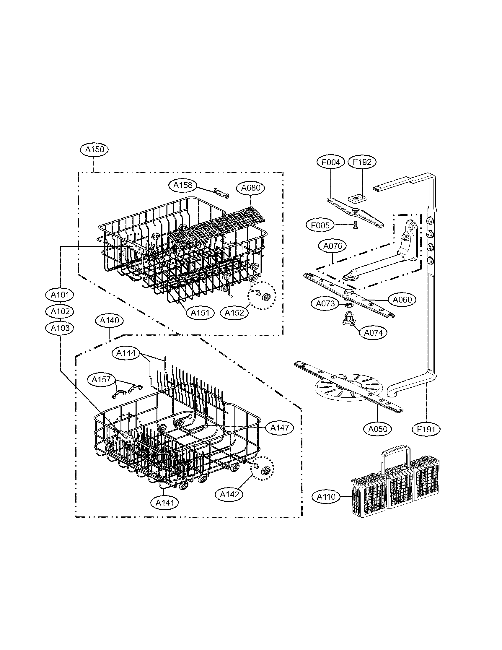 LG LDF7811WW rack parts diagram