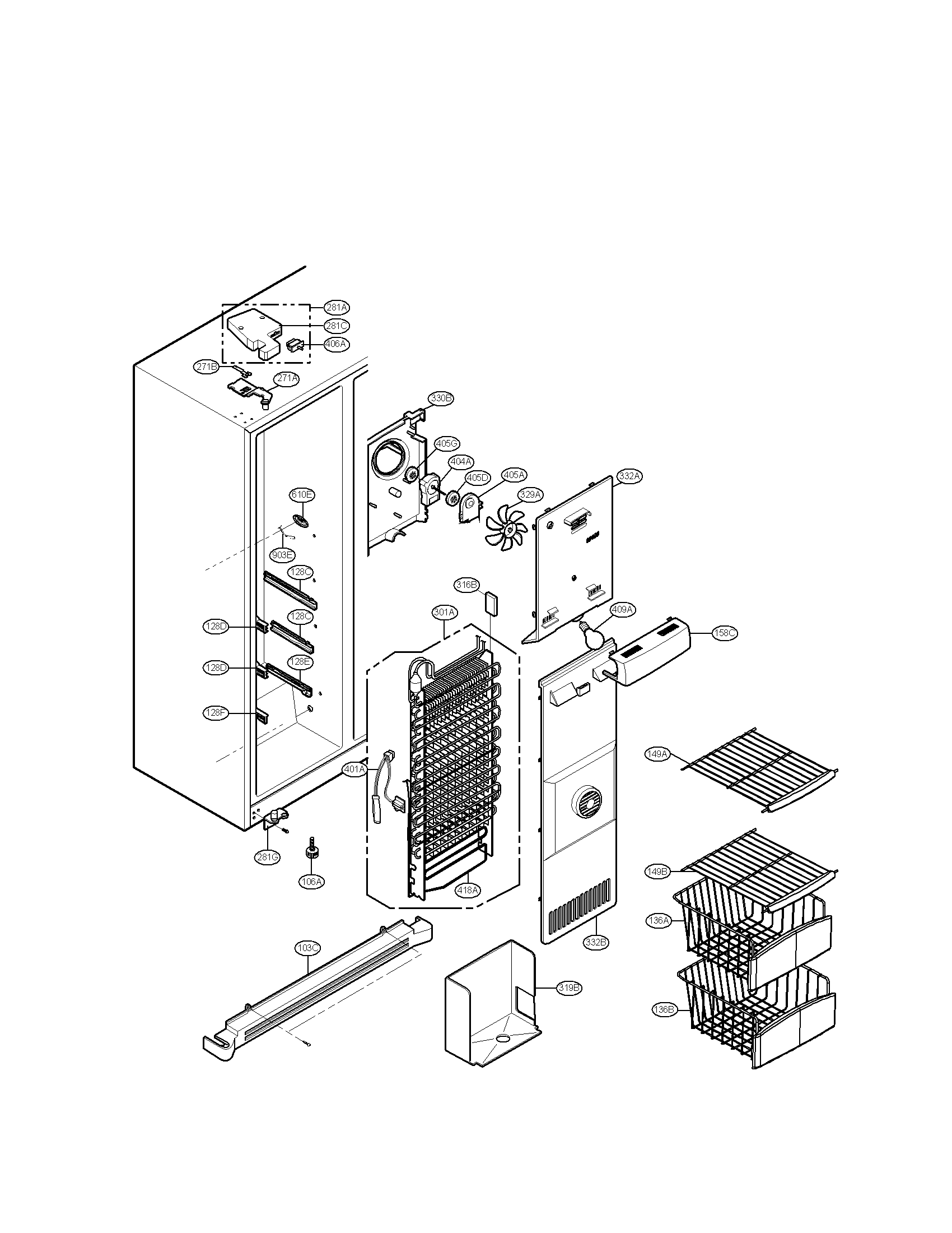 LG LSC27926ST freezer compartment parts diagram