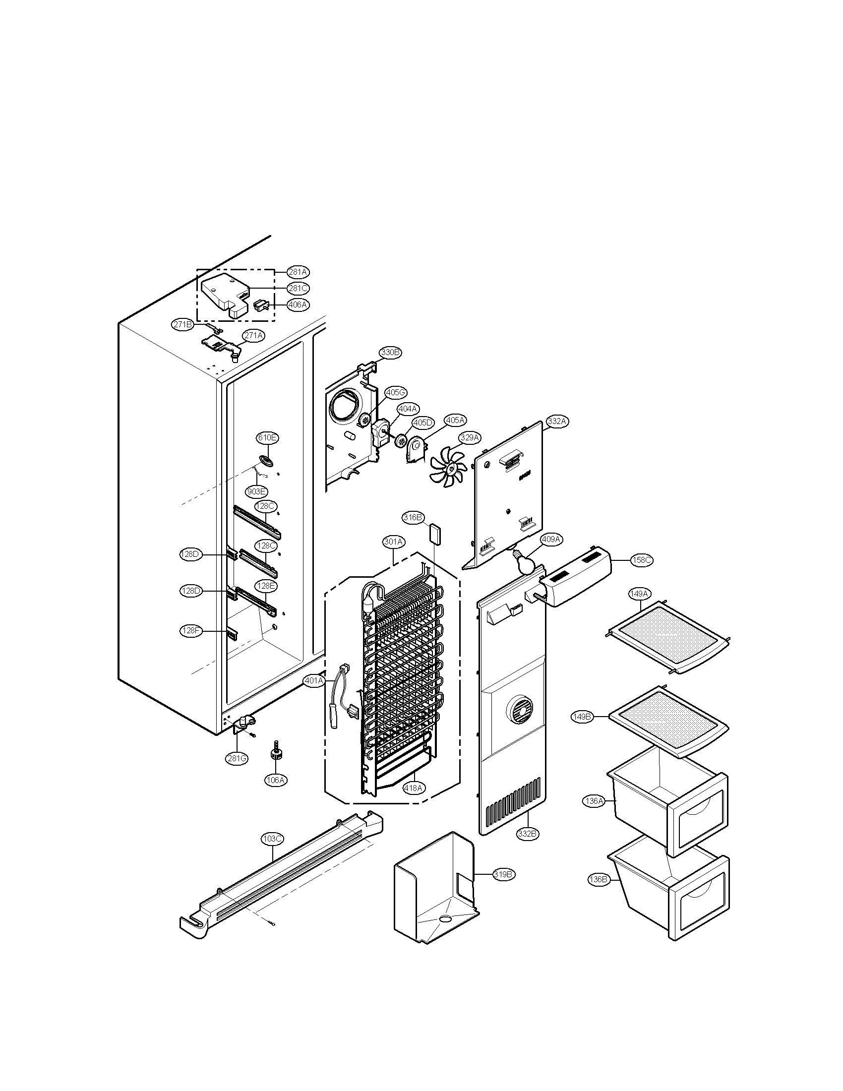 LG LRSC26925SW freezer compartment parts diagram