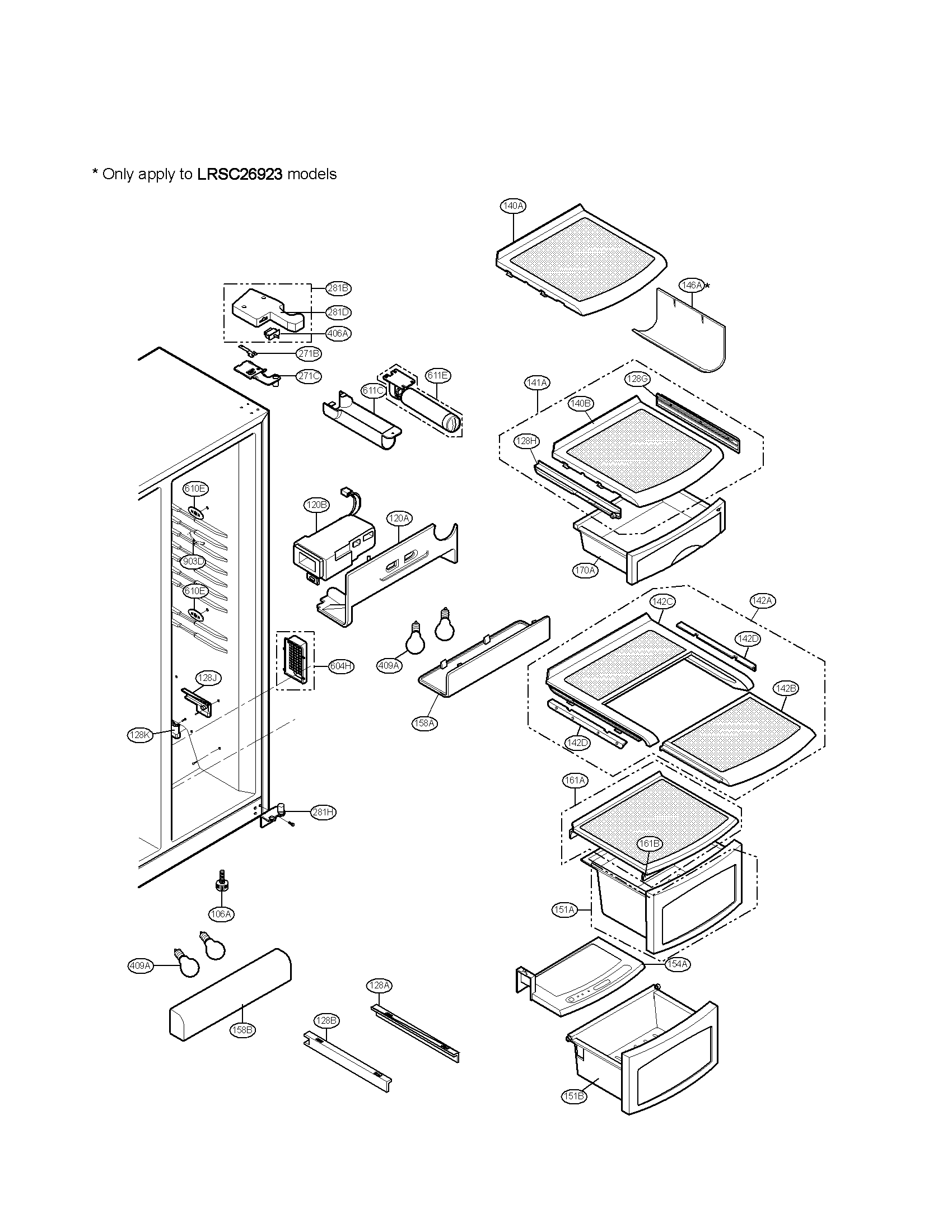 LG LRSC26925SW refrigerator compartment parts diagram