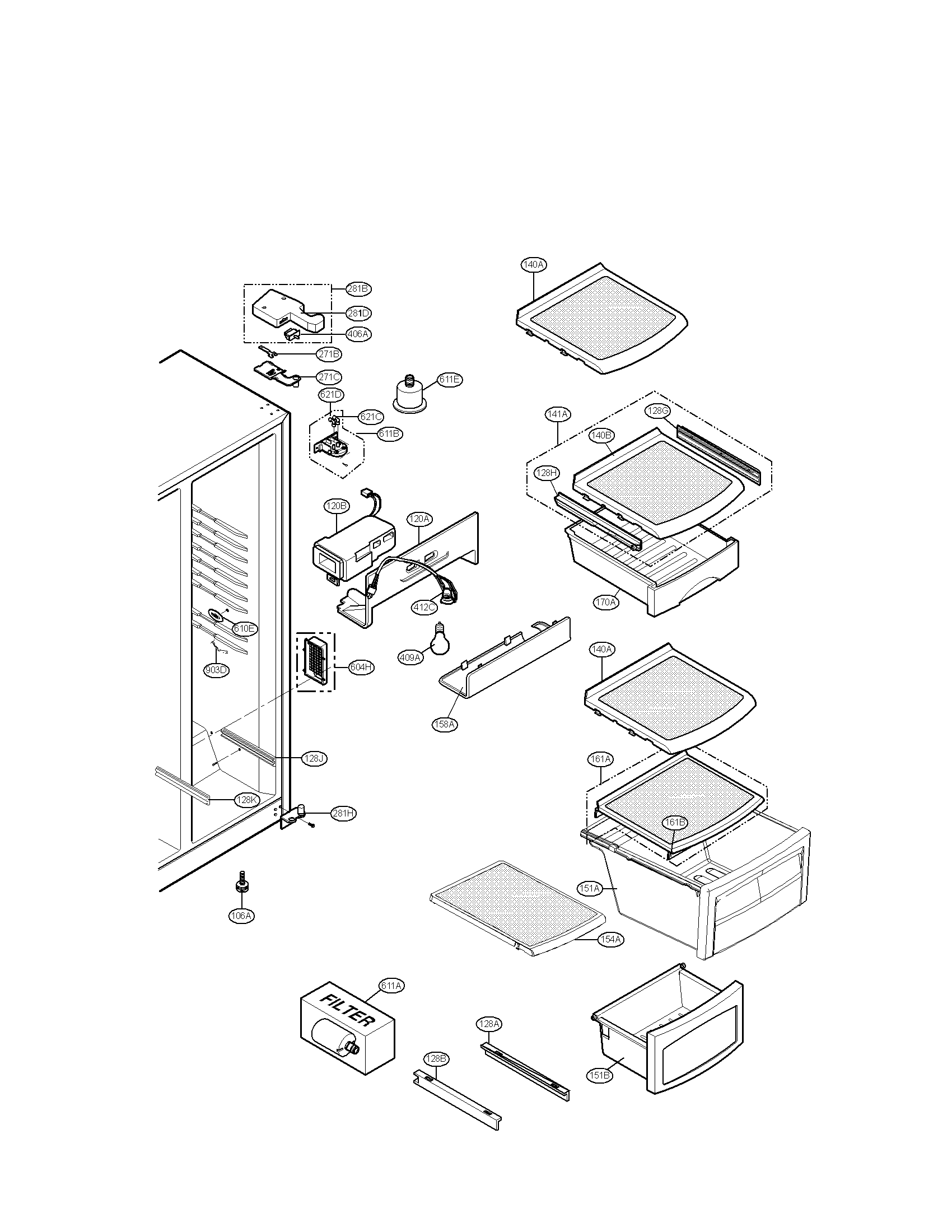 Kenmore 79558812900 refrigerator compartment diagram