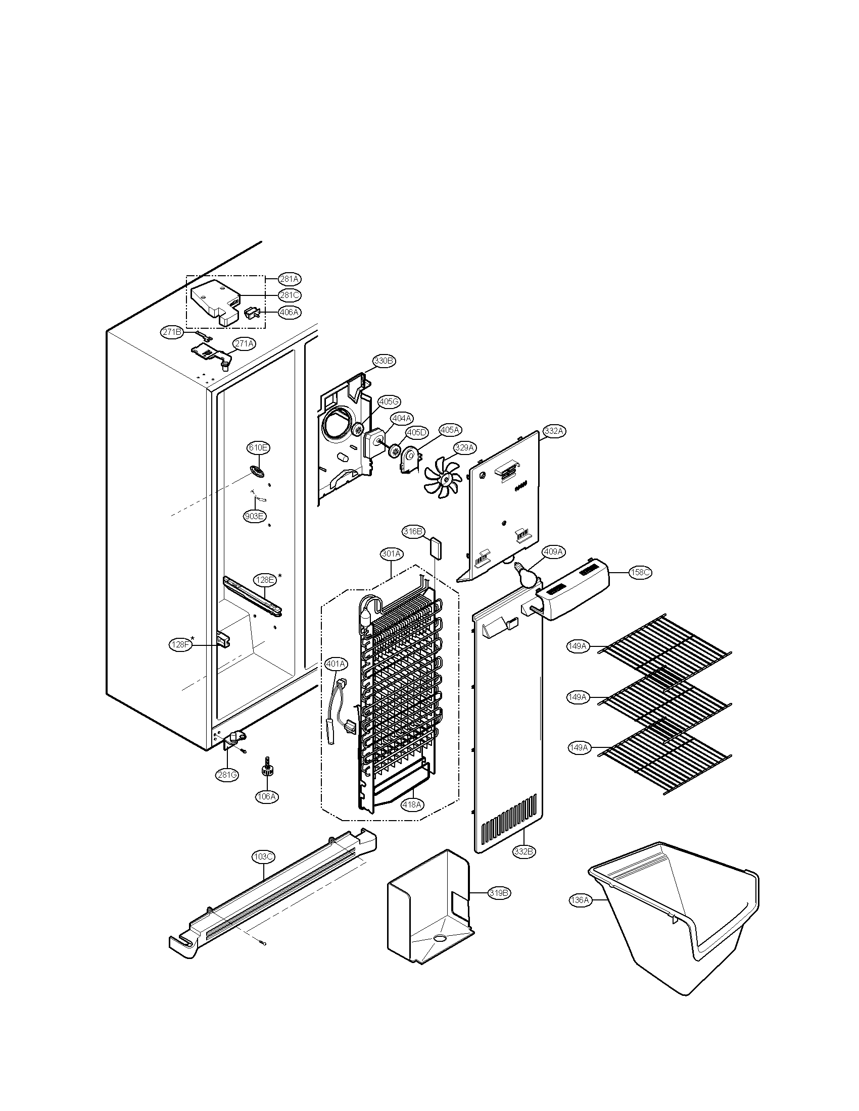 Kenmore 79558814900 freezer compartment diagram