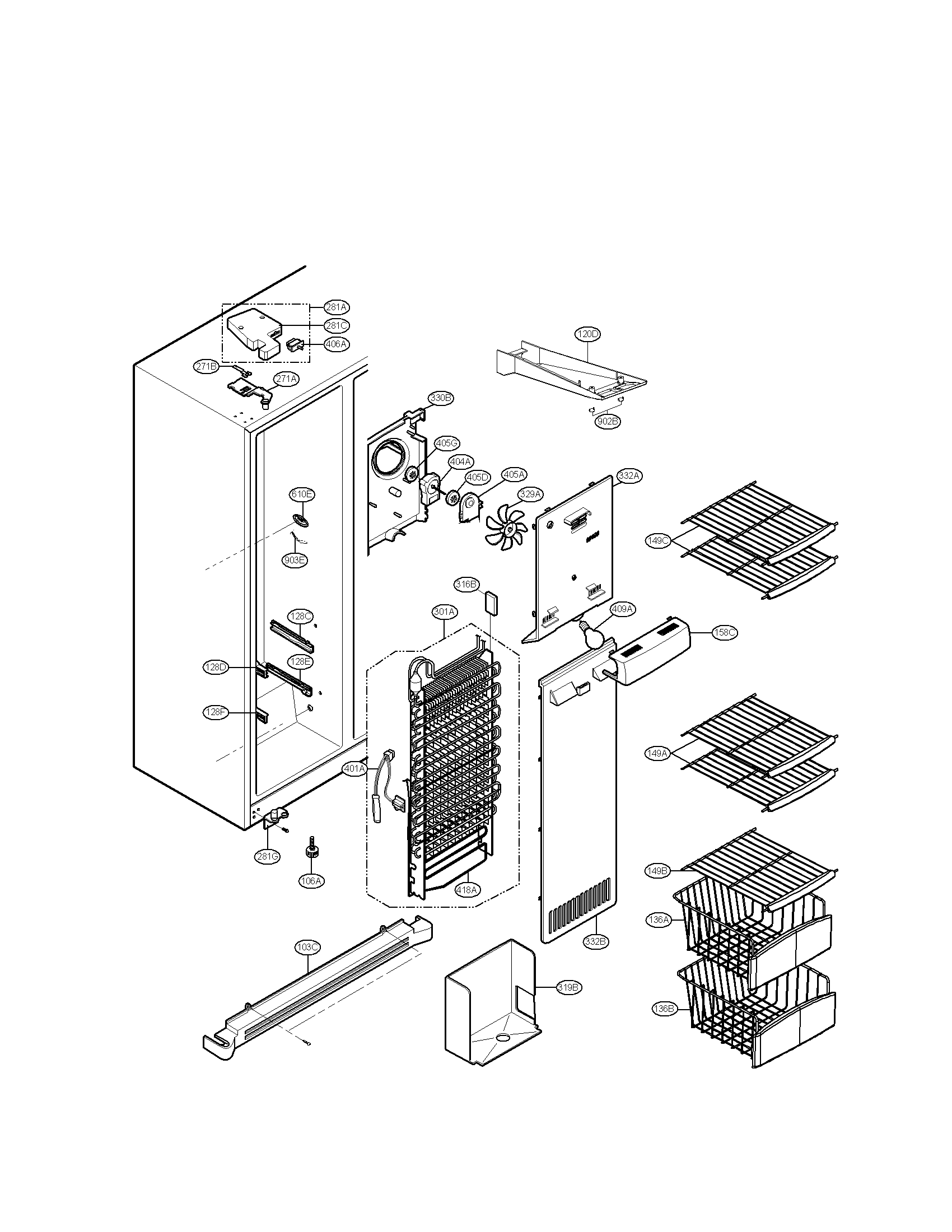 Kenmore Elite 79558823900 freezer compartment diagram