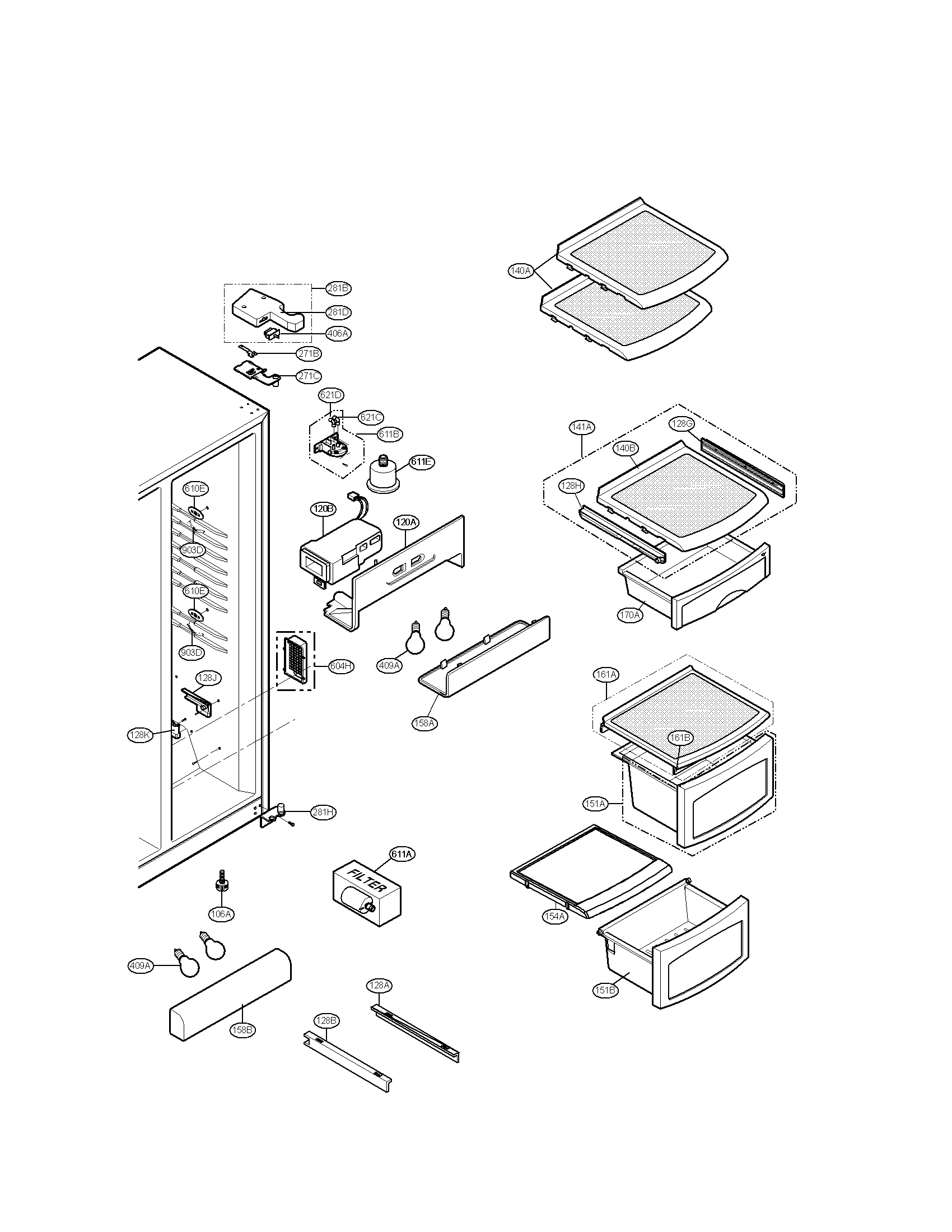 Kenmore Elite 79558823900 refrigerator compartment diagram