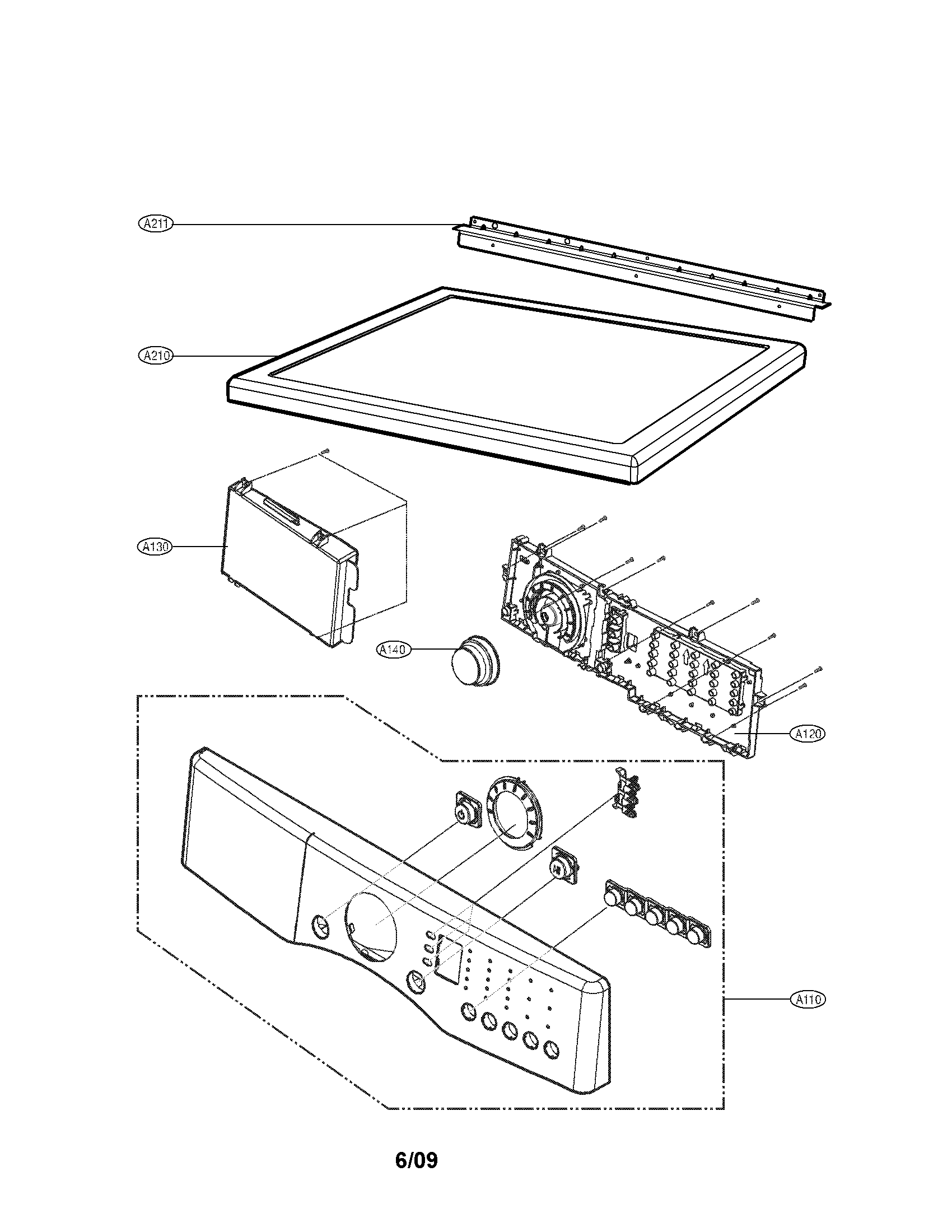 LG DLE2101W control panel and plate parts diagram