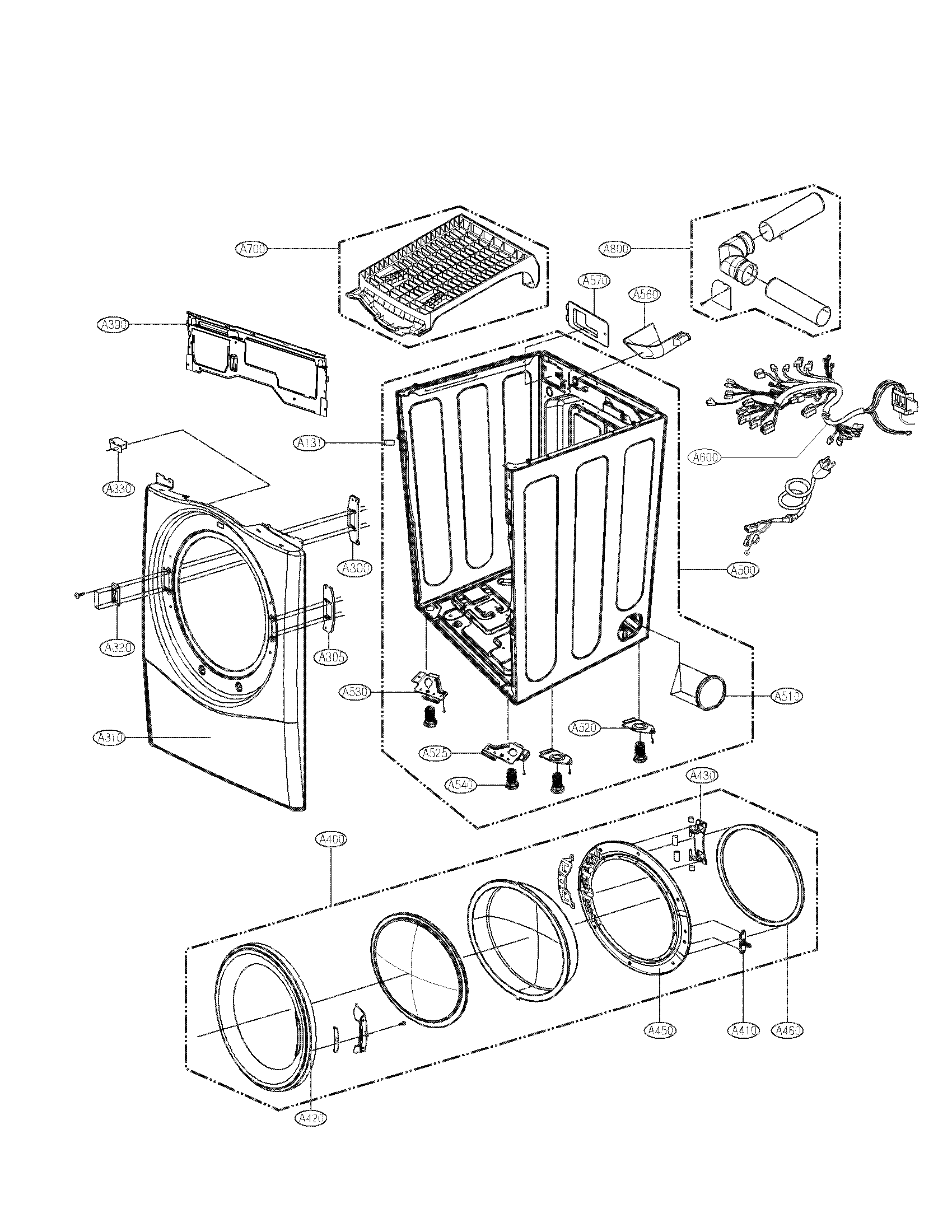 LG DLE2301R cabinet and door parts diagram