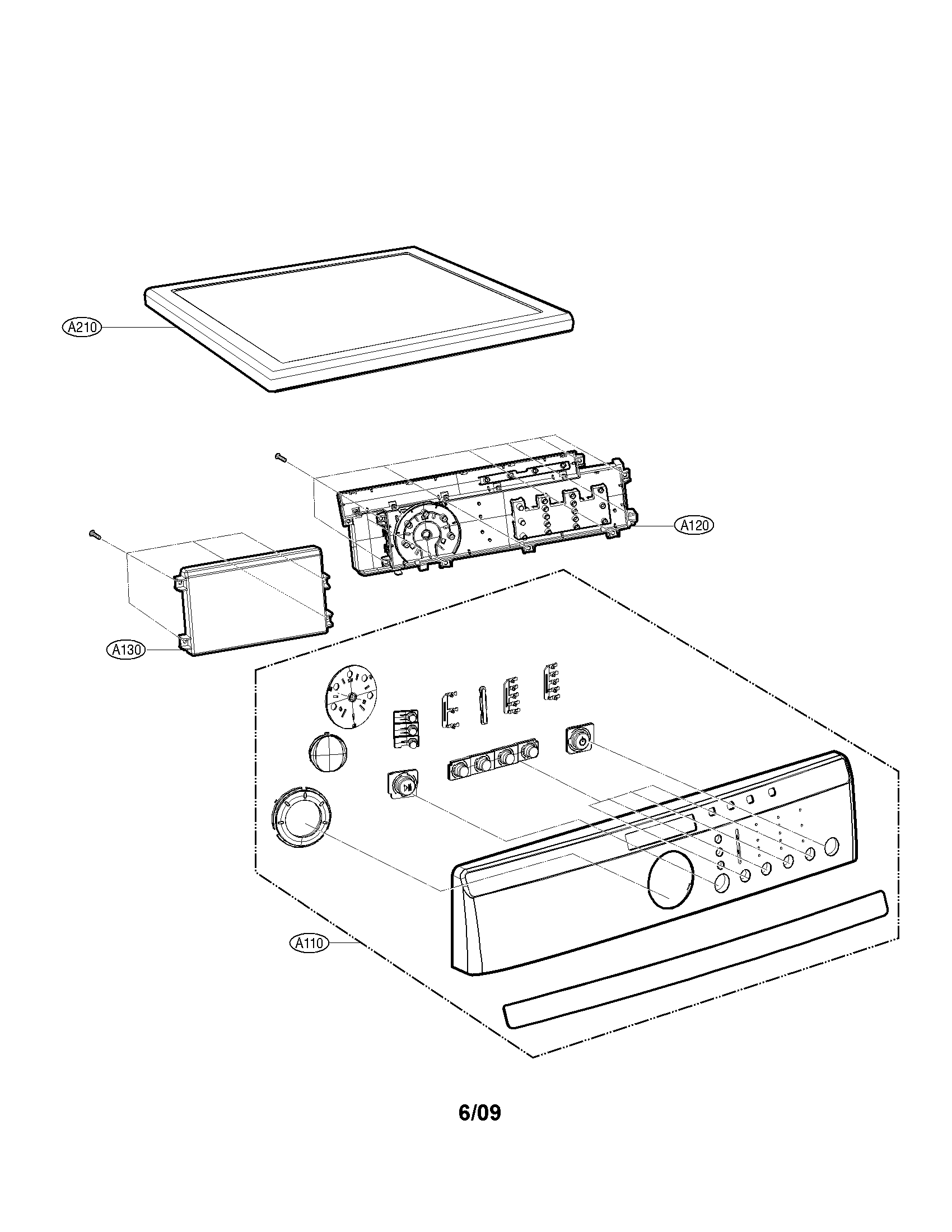 LG DLE2514W control panel and plate parts diagram