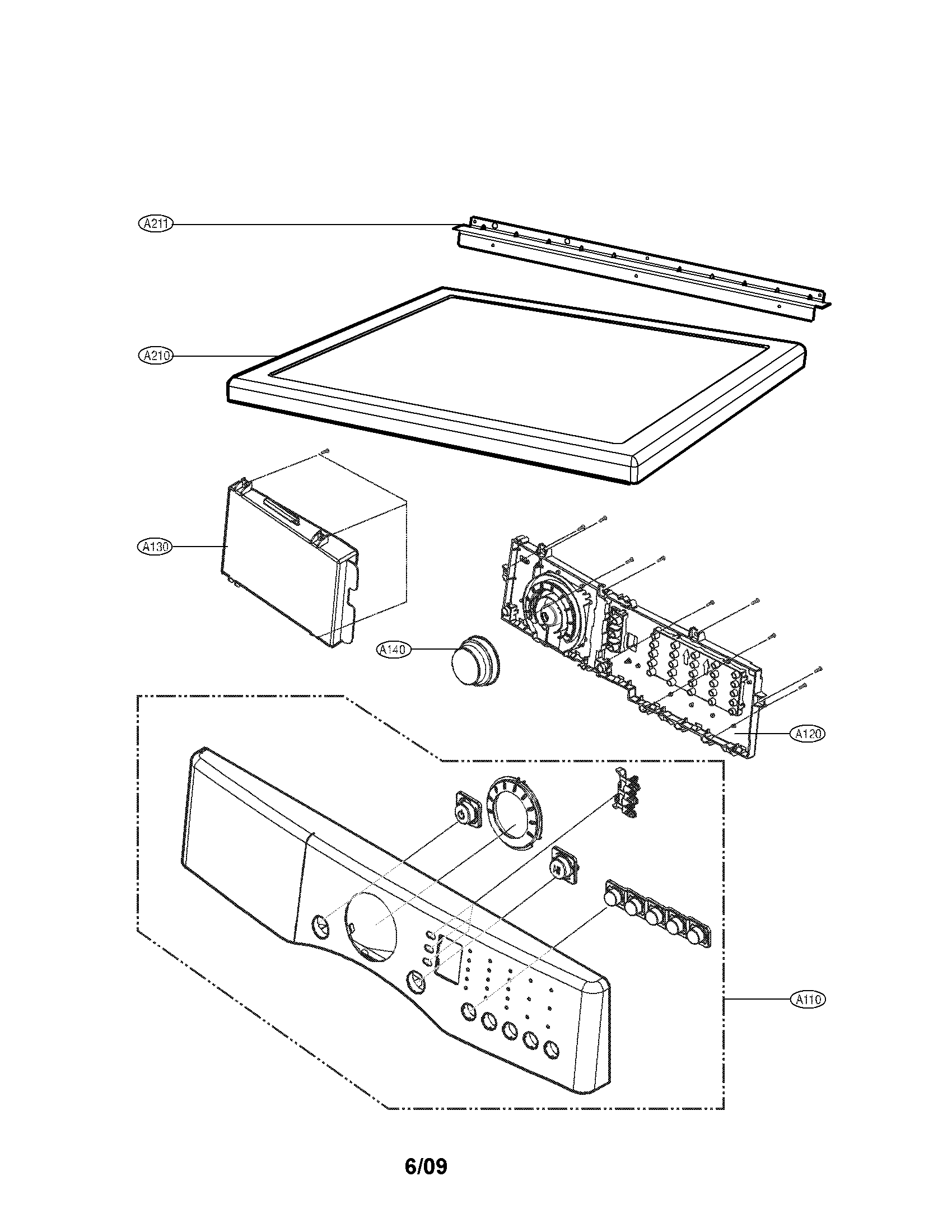 LG DLG1320W control panel and plate parts diagram