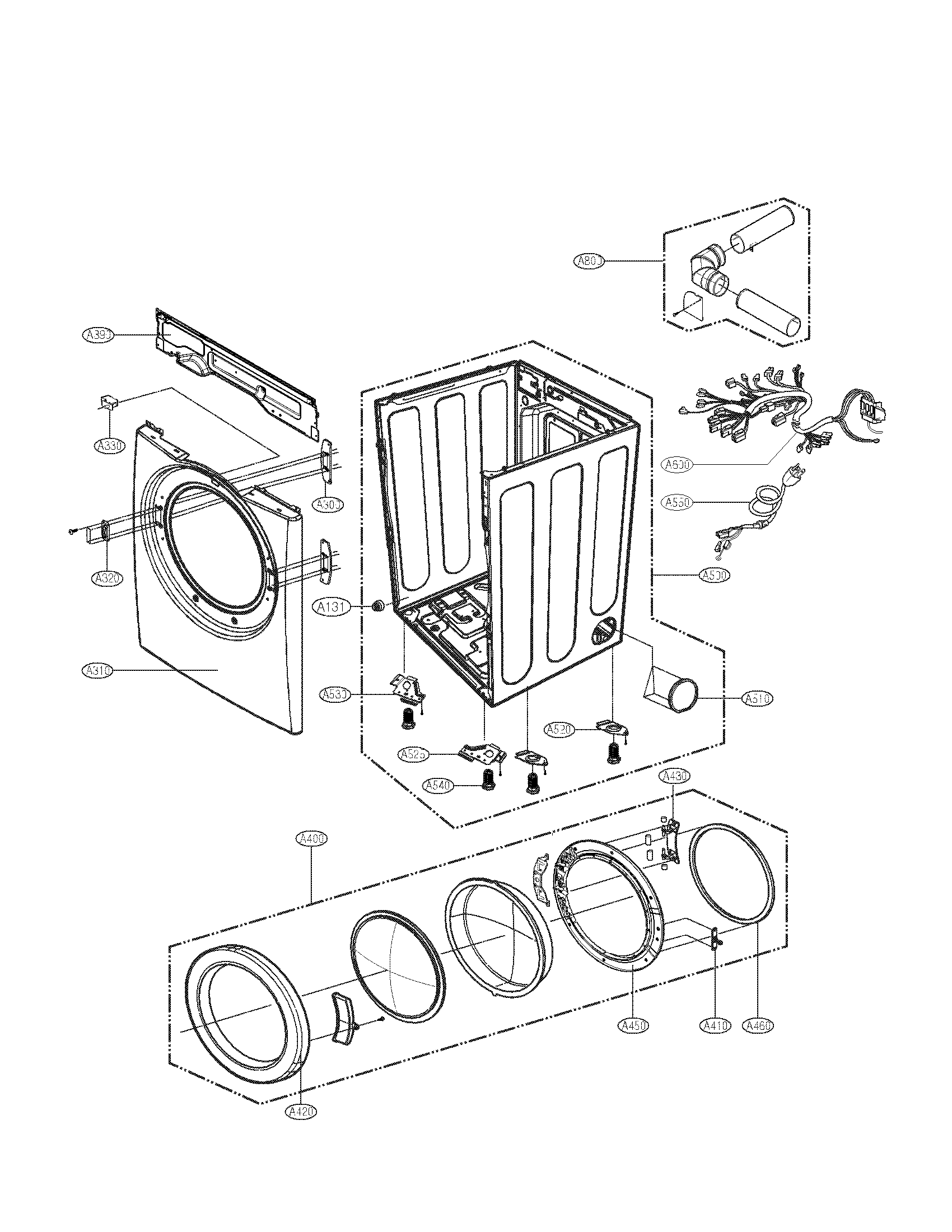 LG DLG1320W cabinet and door parts diagram