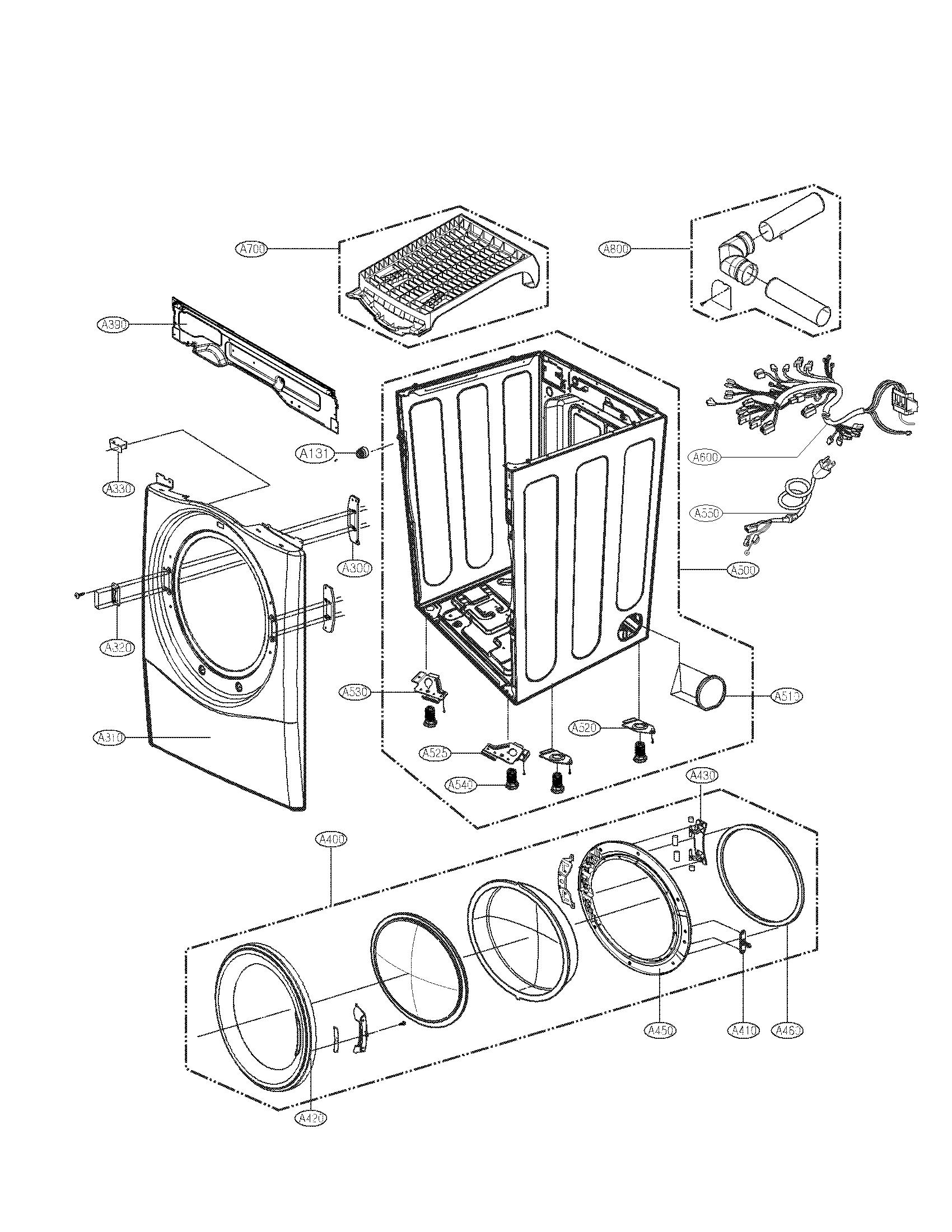 LG DLG2702V cabinet and door parts diagram