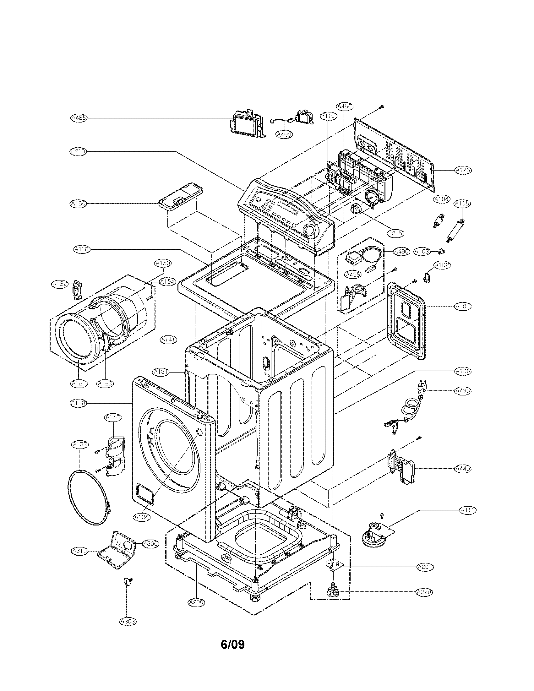 LG WM2032HW cabinet and control panel parts diagram
