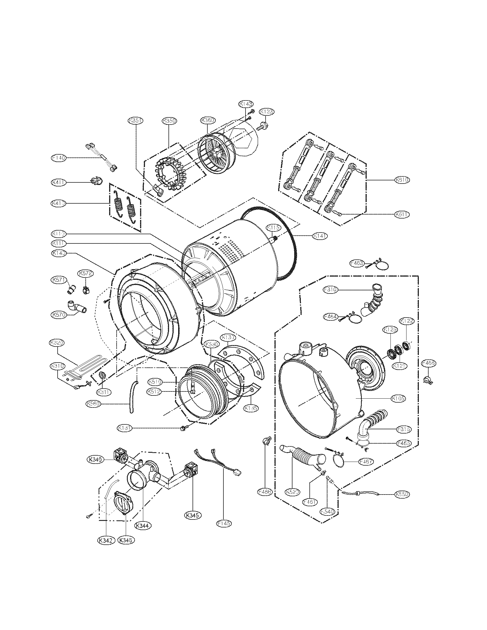 LG WM2032HW drum and tub parts diagram