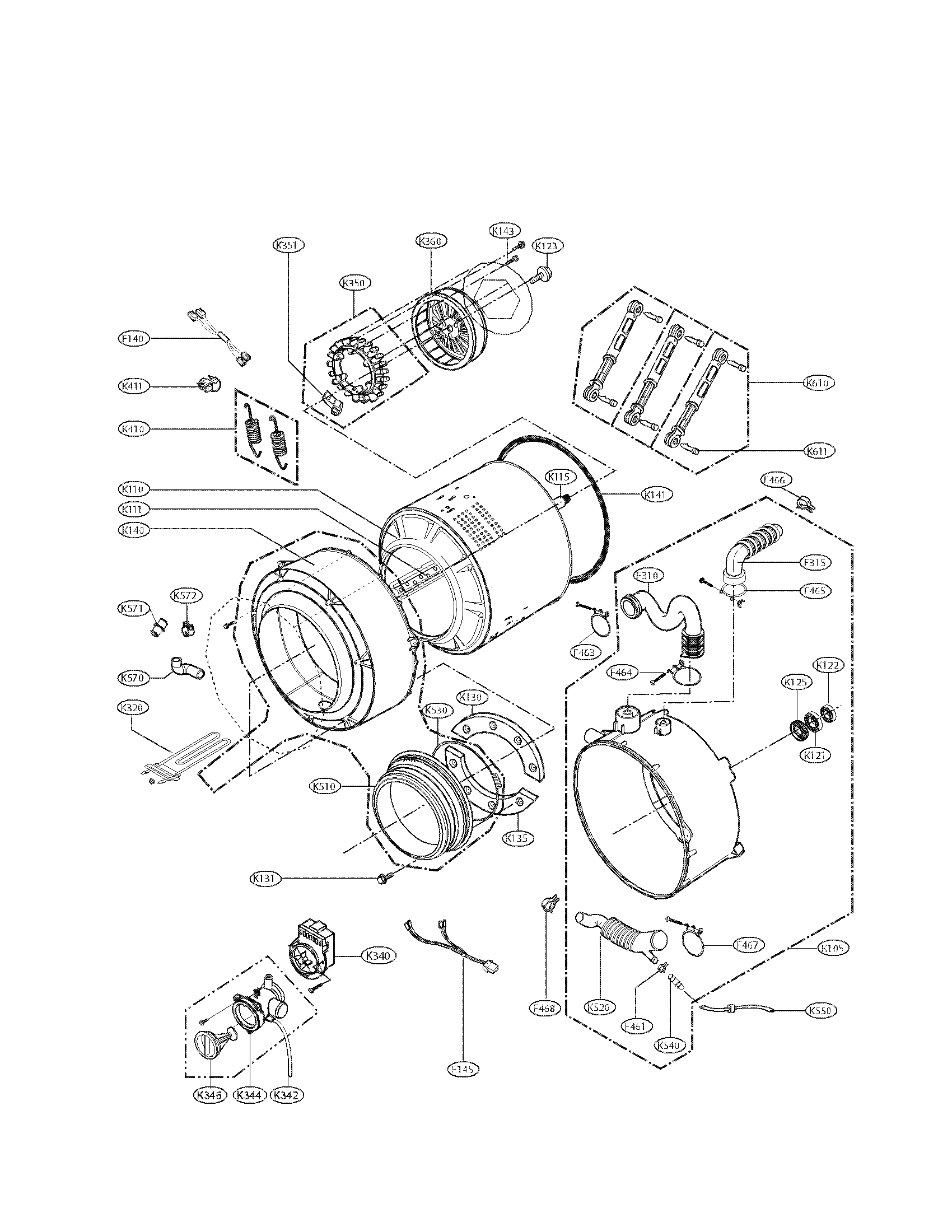 Kenmore 79640272800 drum and tub parts diagram