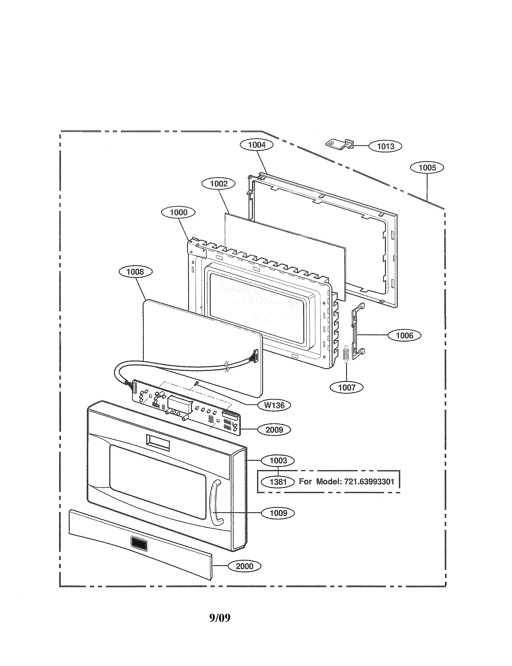 Kenmore 72163999302 door and controller parts diagram