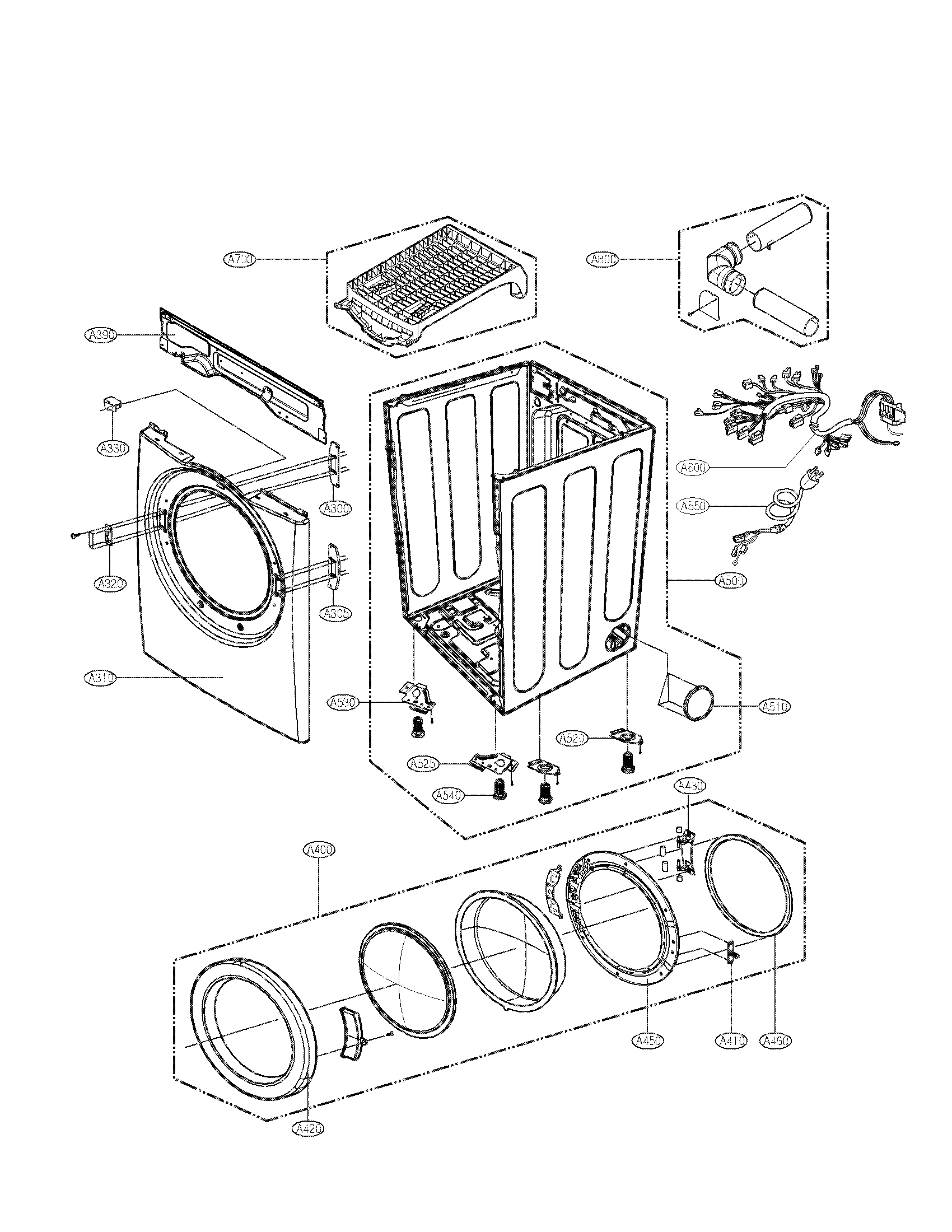 LG DLG3788W cabinet and door assembly diagram
