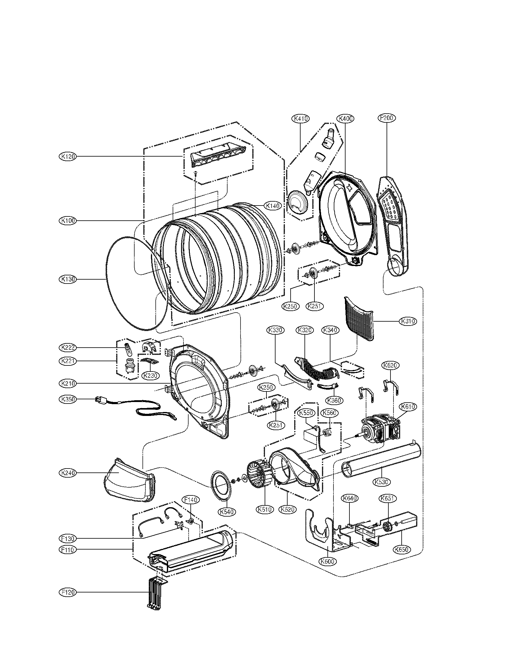 LG DLEX7177RM drum and motor parts diagram