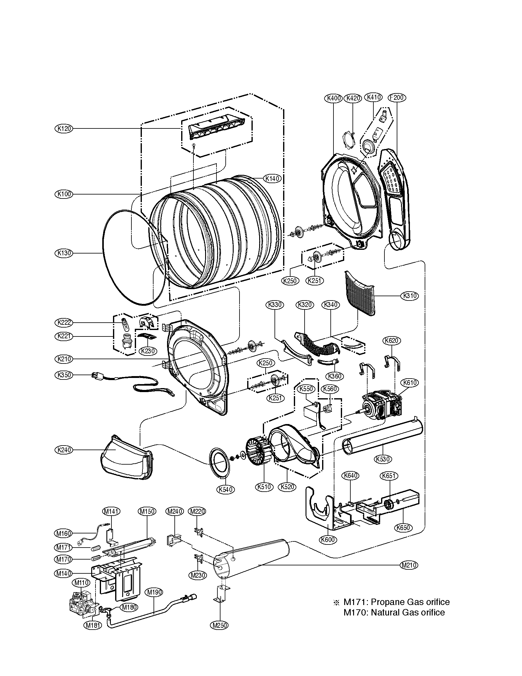 Kenmore Elite 79691028900 drum and motor parts gas diagram