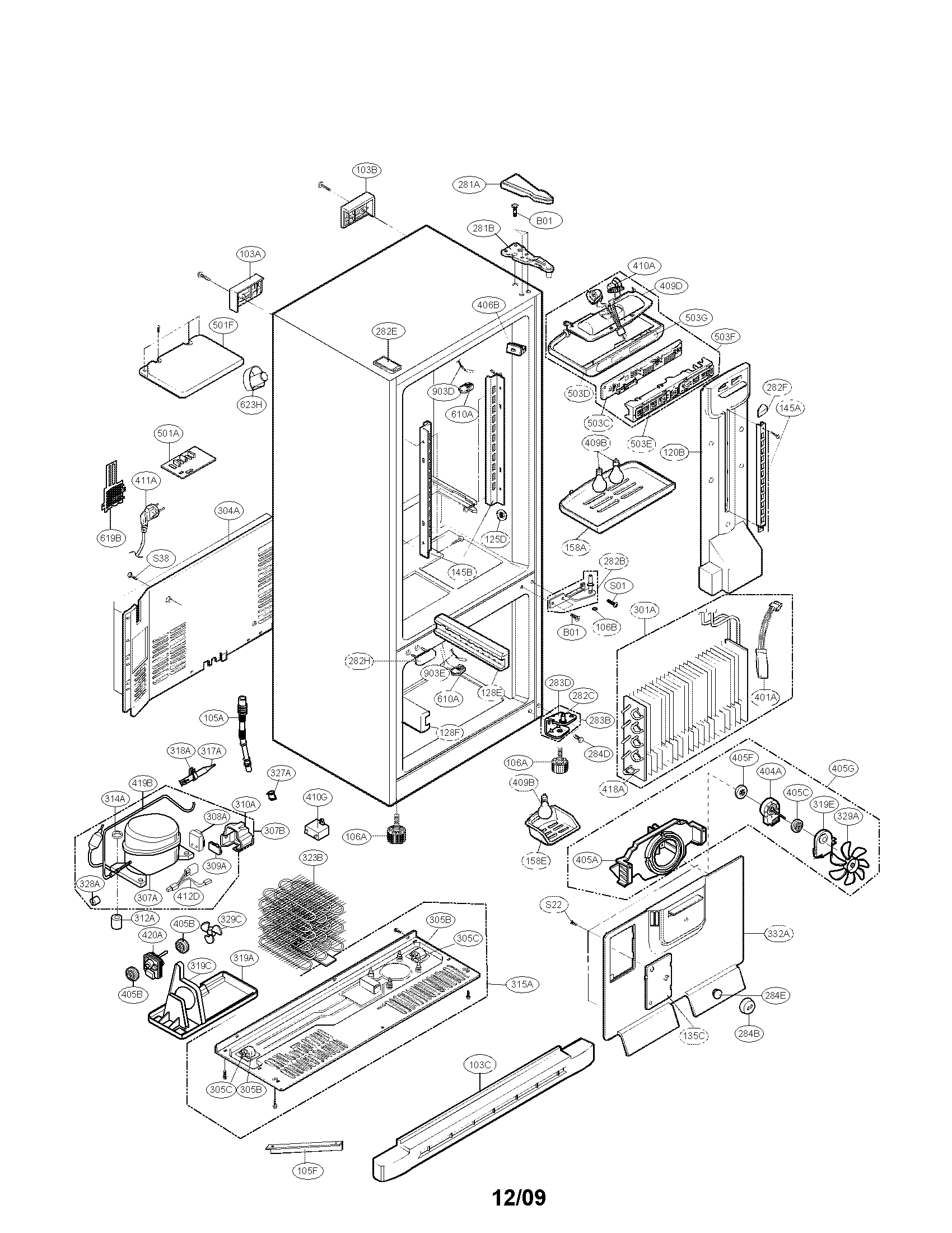 Kenmore 79569009900 case parts diagram