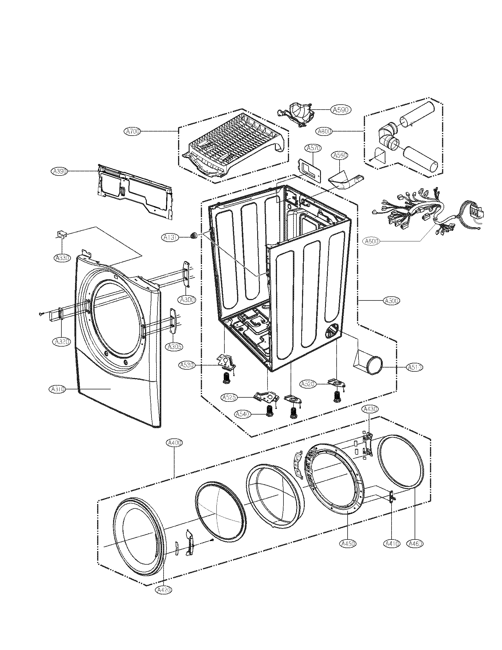 LG DLEX2501W cabinet and door parts diagram