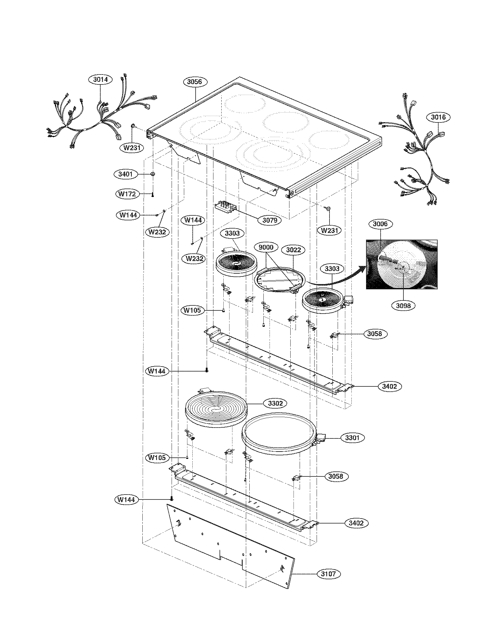 LG LSE3092ST/00 cooktop parts diagram