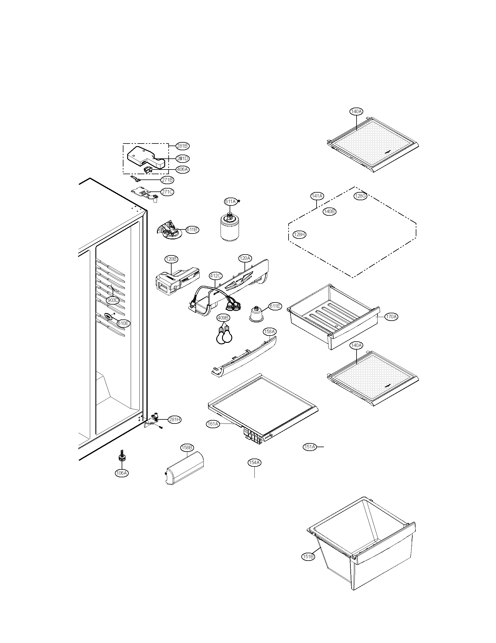 Kenmore 79551026010 refrigerator compartment parts diagram