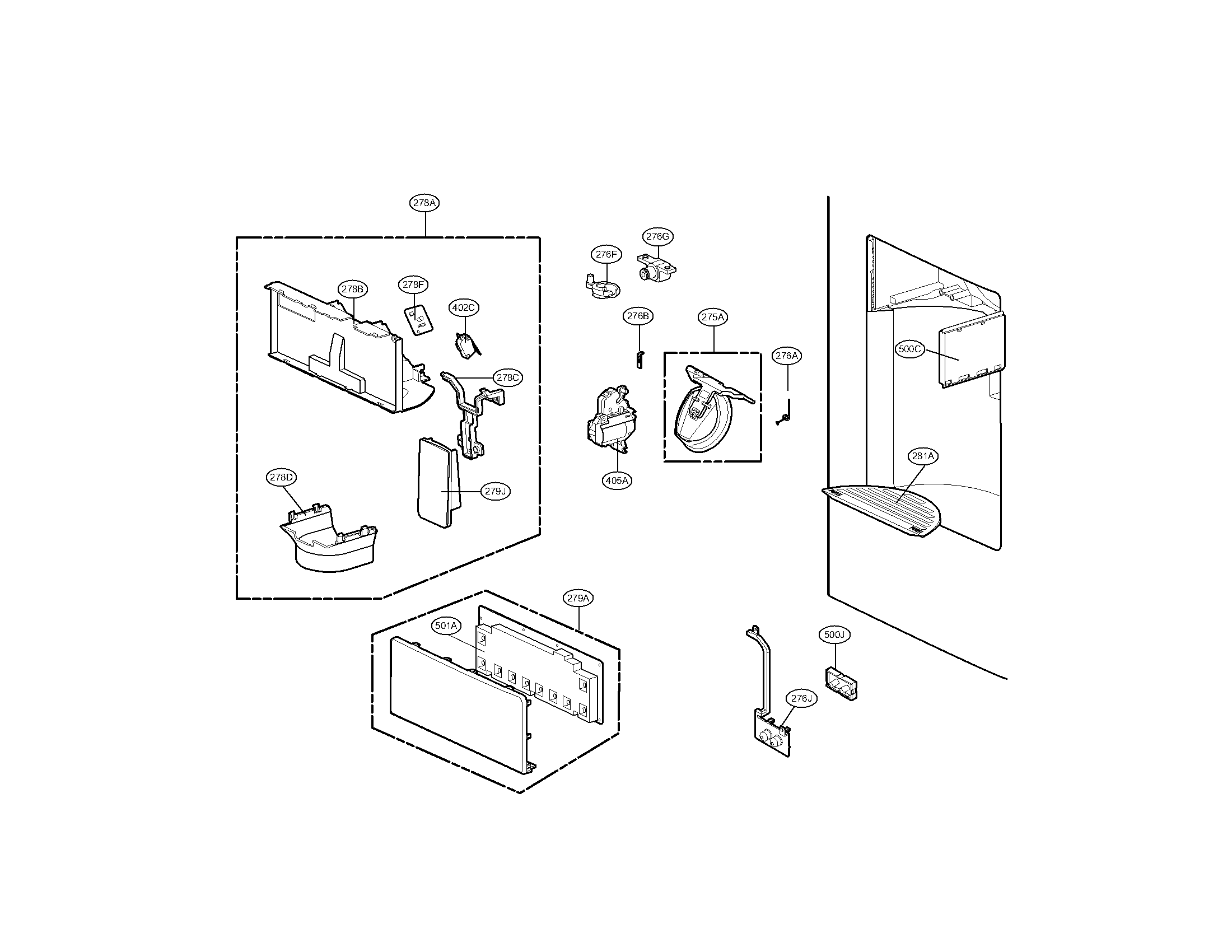 Kenmore Elite 79571053010 dispenser parts diagram